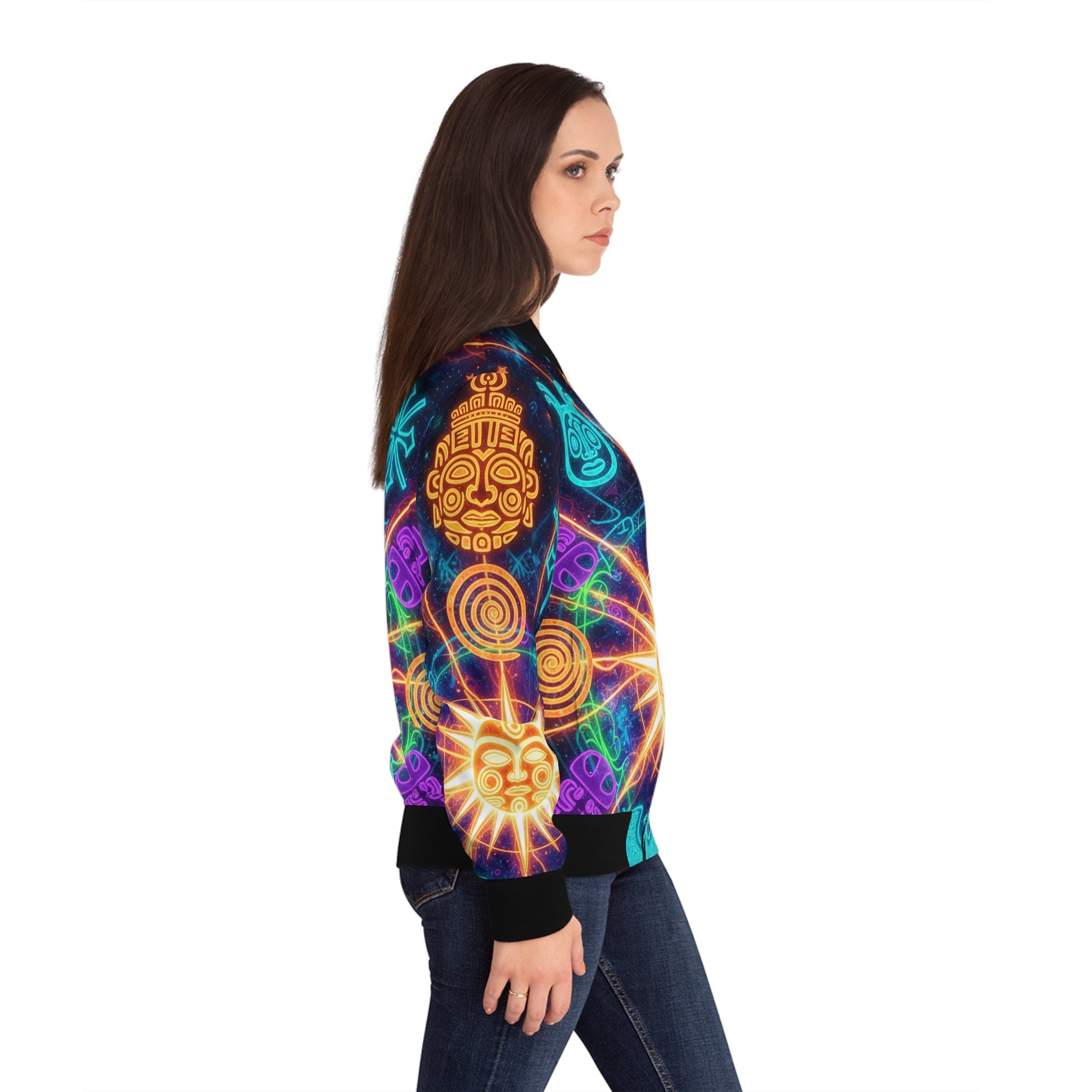El Universo Taíno Bomber Jacket — Neon Tribal Cosmic Design