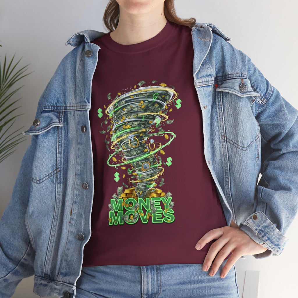 Money Moves Tee — Green Dollar Tornado Graphic T‑Shirt