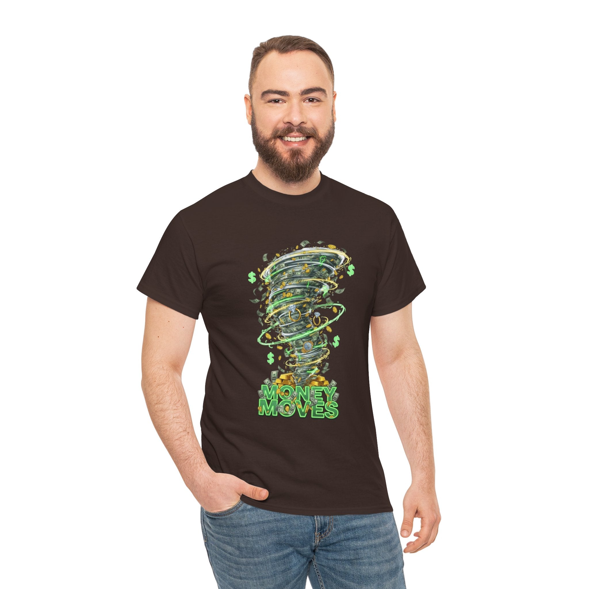 Money Moves Tee — Green Dollar Tornado Graphic T‑Shirt