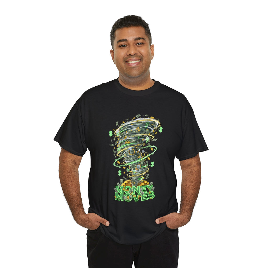 Money Moves Tee — Green Dollar Tornado Graphic T‑Shirt