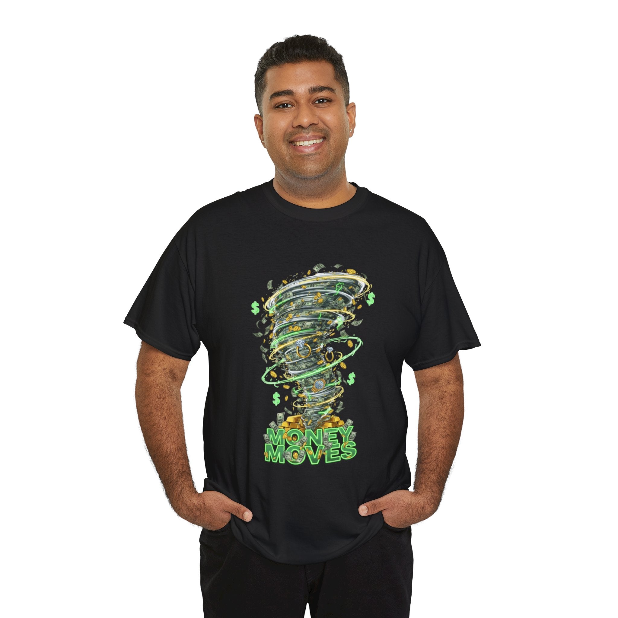 Money Moves Tee — Green Dollar Tornado Graphic T‑Shirt