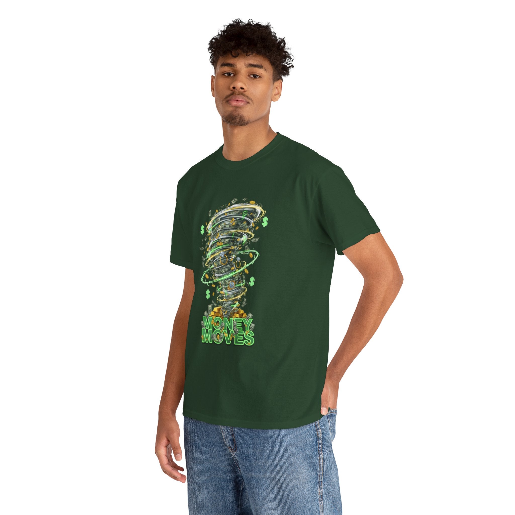 Money Moves Tee — Green Dollar Tornado Graphic T‑Shirt