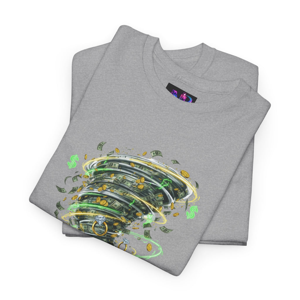 Money Moves Tee — Green Dollar Tornado Graphic T‑Shirt