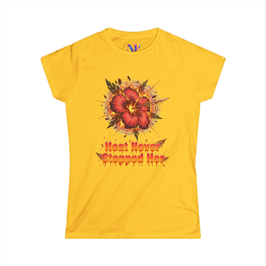 Women's Tee — 'Heat Never Stopped Her' Floral Fire Graphic