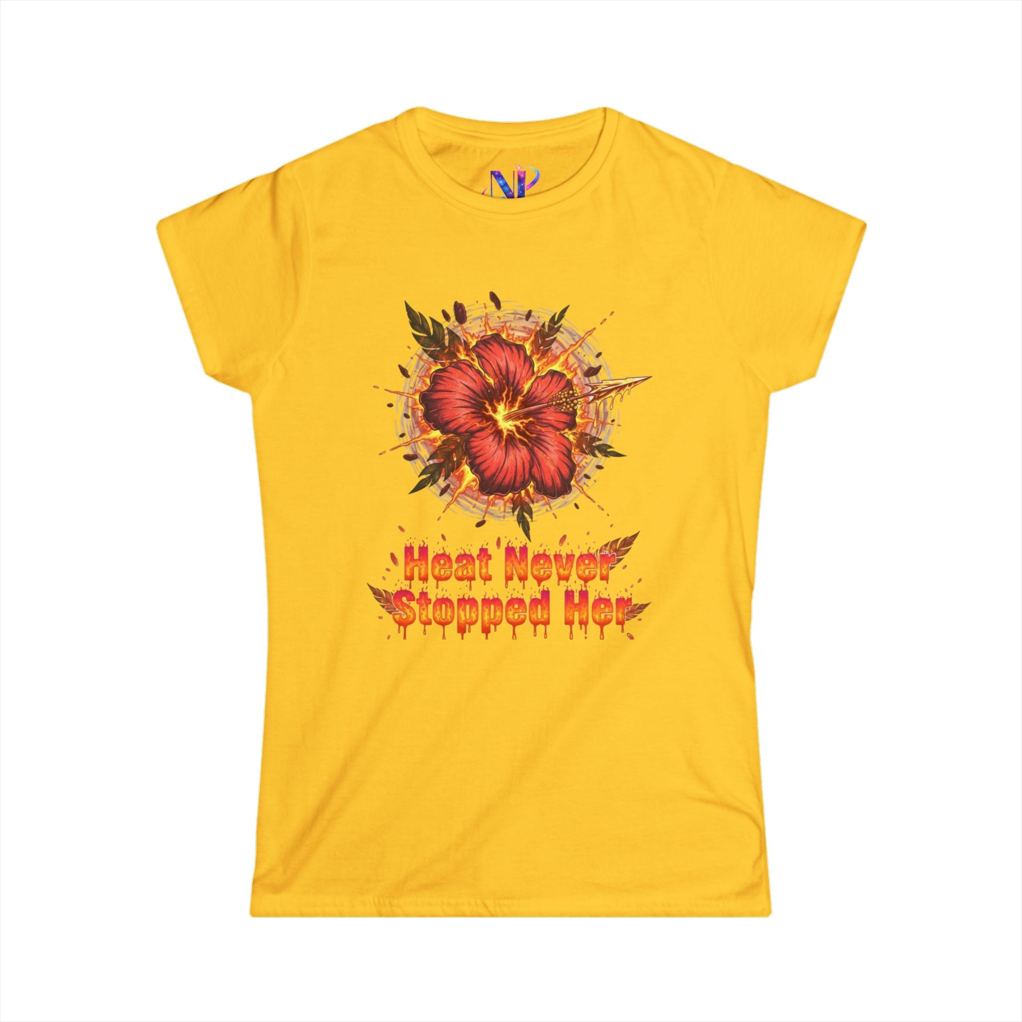 Women's Tee — 'Heat Never Stopped Her' Floral Fire Graphic