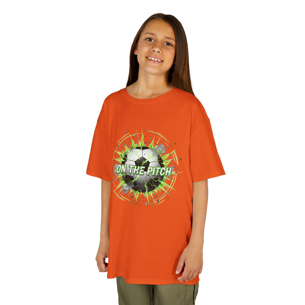 Kids Soccer T‑Shirt — 'On The Pitch' Green Splatter Design