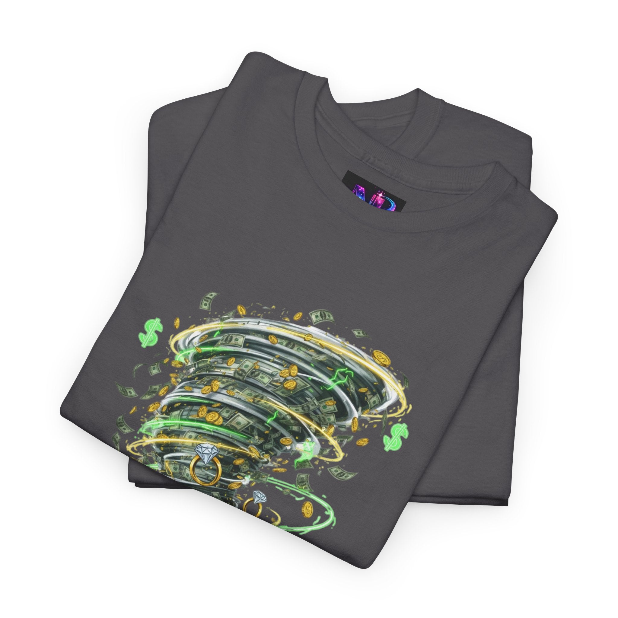 Money Moves Tee — Green Dollar Tornado Graphic T‑Shirt