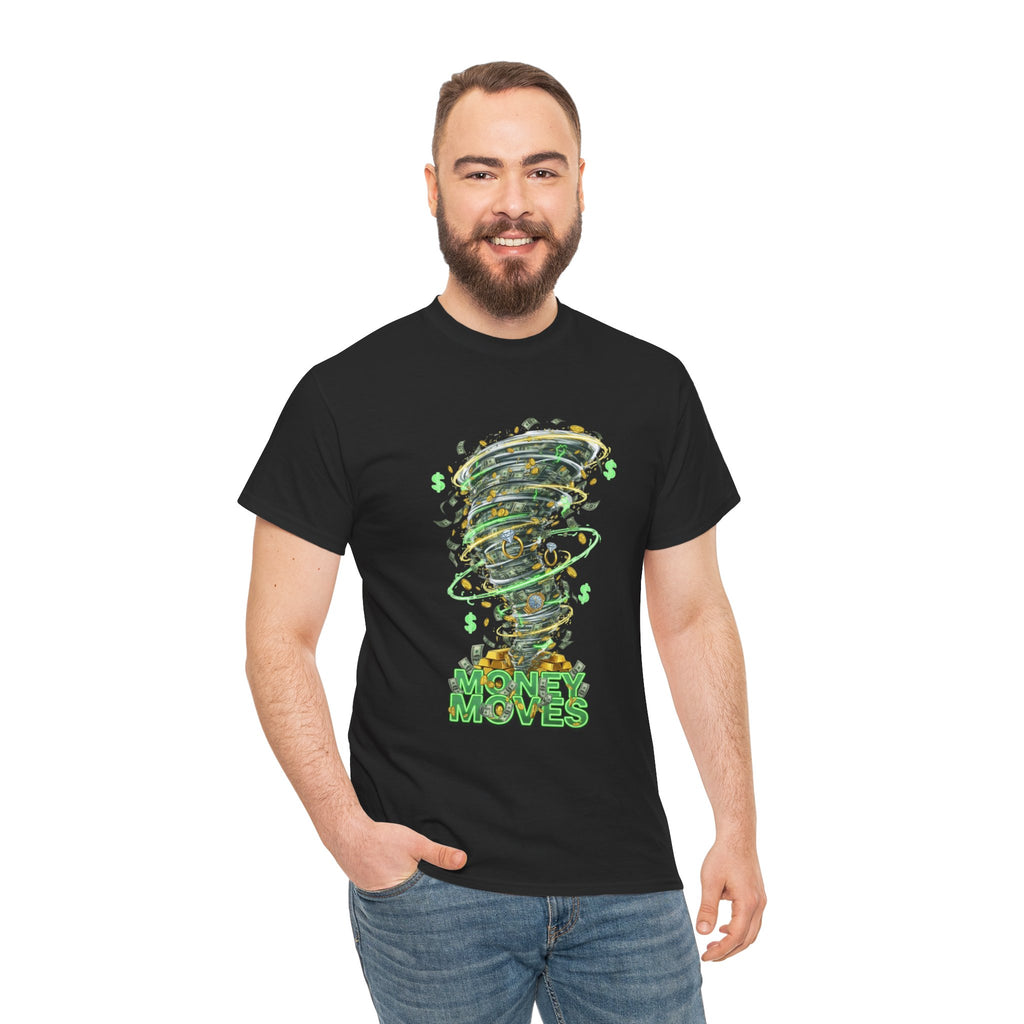 Money Moves Tee — Green Dollar Tornado Graphic T‑Shirt