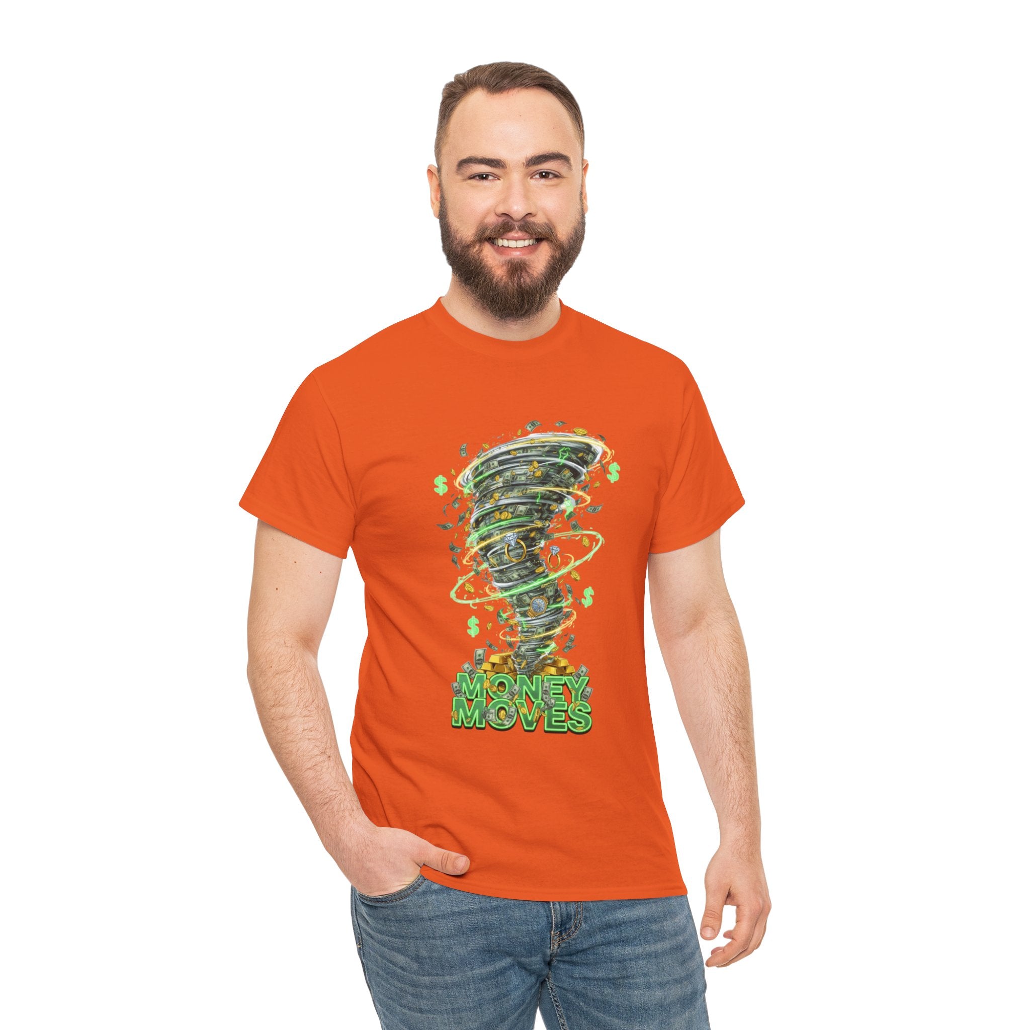 Money Moves Tee — Green Dollar Tornado Graphic T‑Shirt