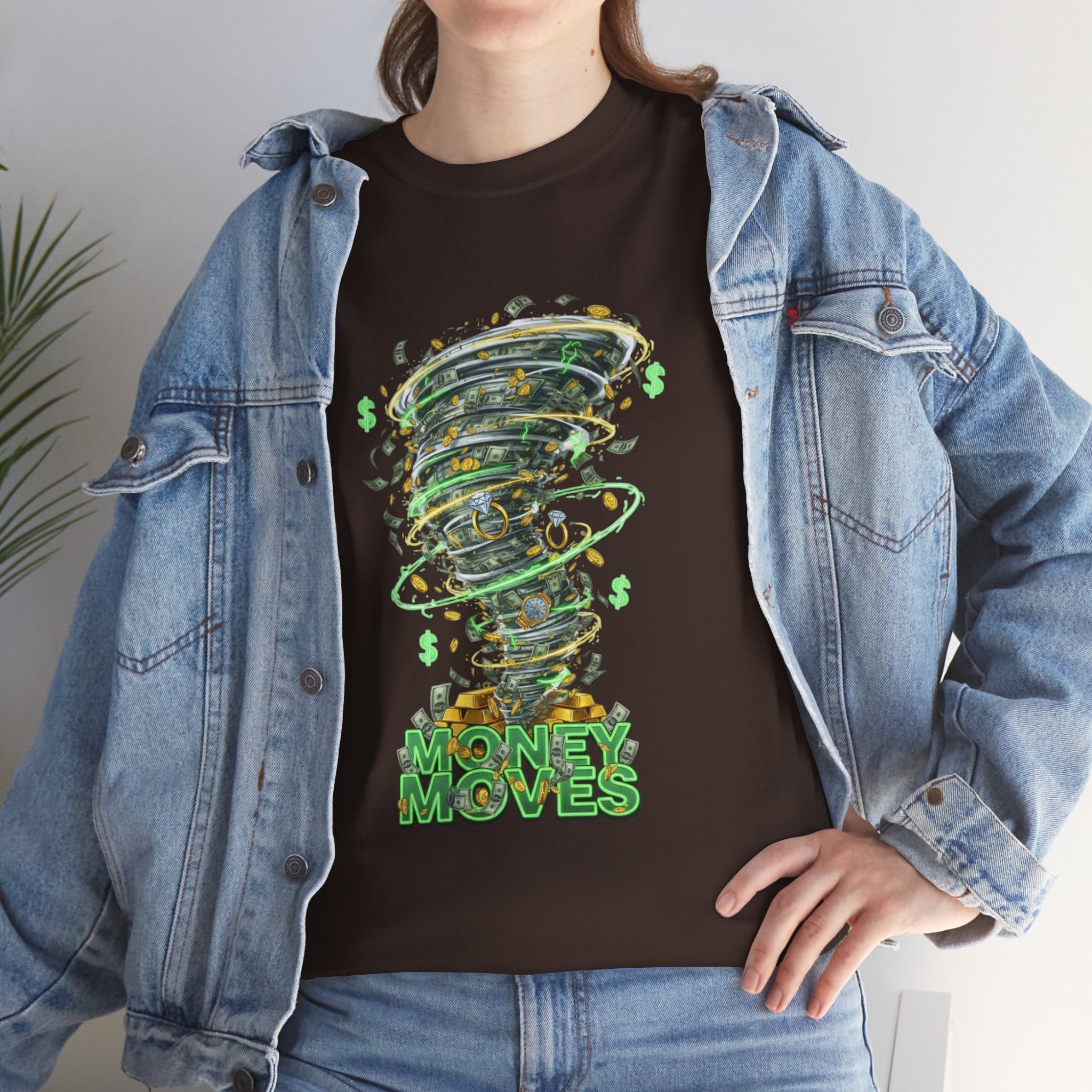 Money Moves Tee — Green Dollar Tornado Graphic T‑Shirt
