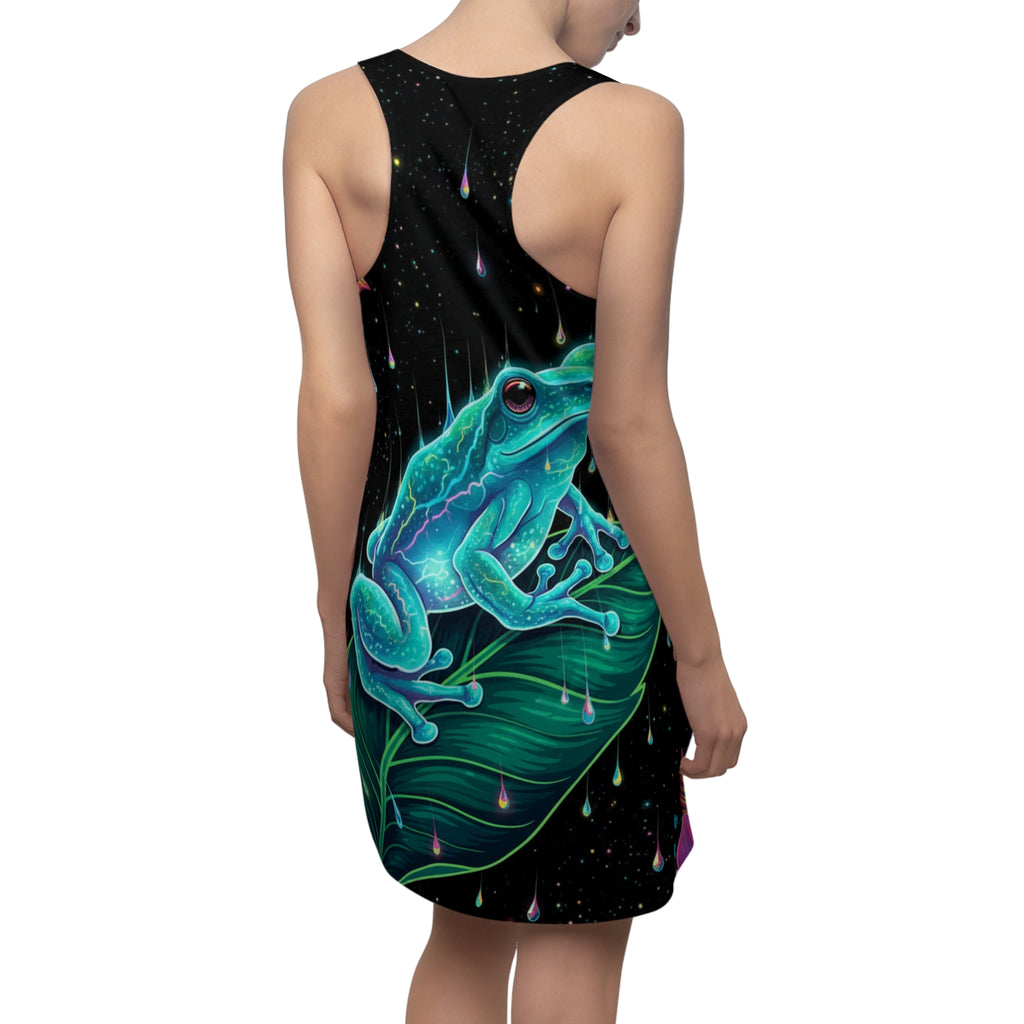 El Coquí Bioluminiscente Racerback Dress — Puerto Rico Tropical Night AOP