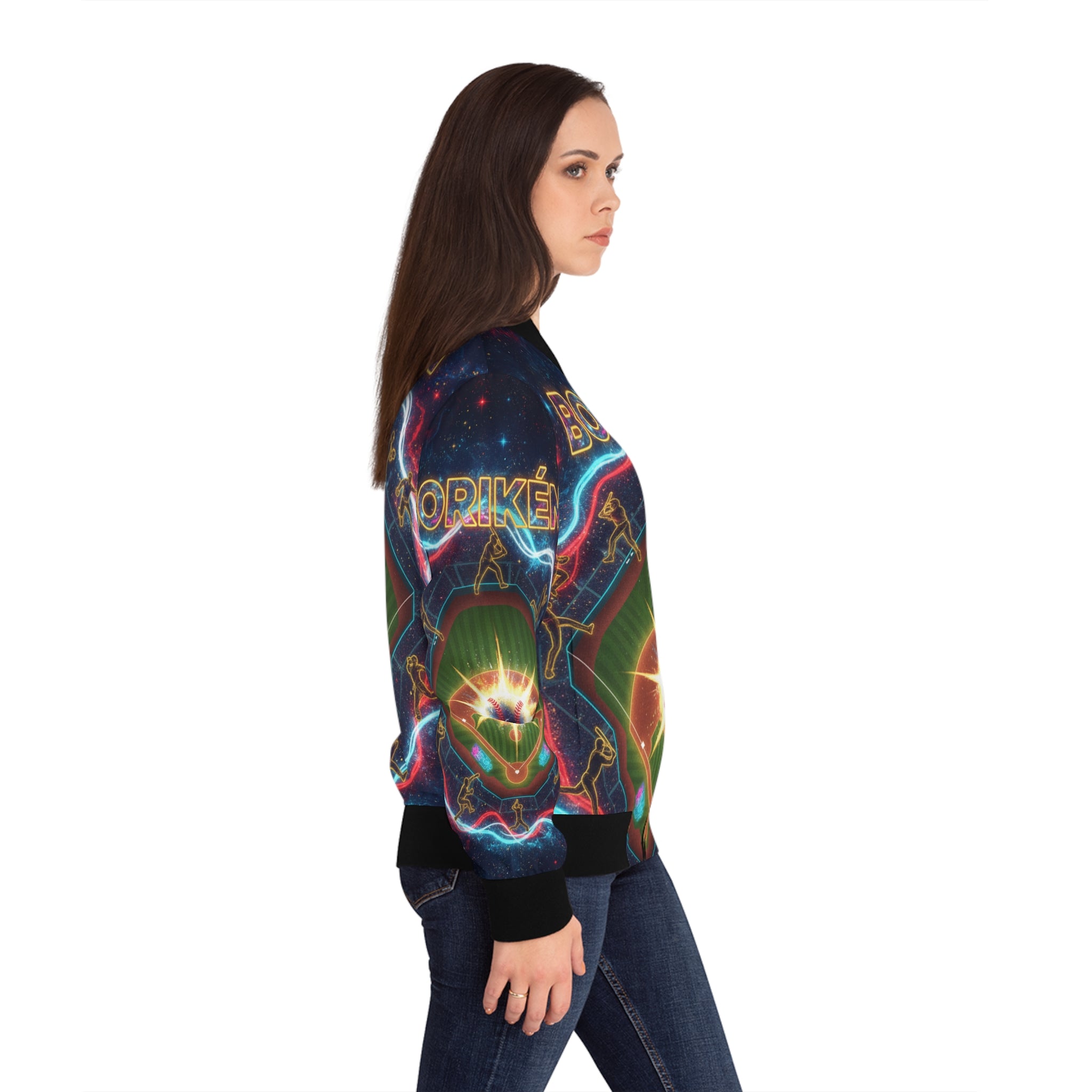 Borikén: La Isla del Béisbol Bomber Jacket — Women's All-Over-Print Puerto Rico Pride