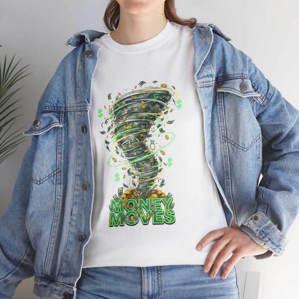 Money Moves Tee — Green Dollar Tornado Graphic T‑Shirt