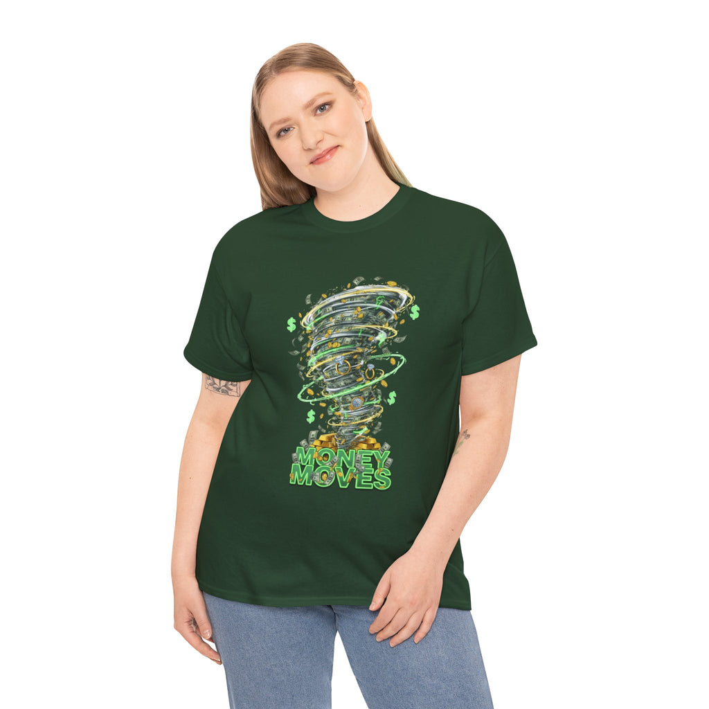 Money Moves Tee — Green Dollar Tornado Graphic T‑Shirt