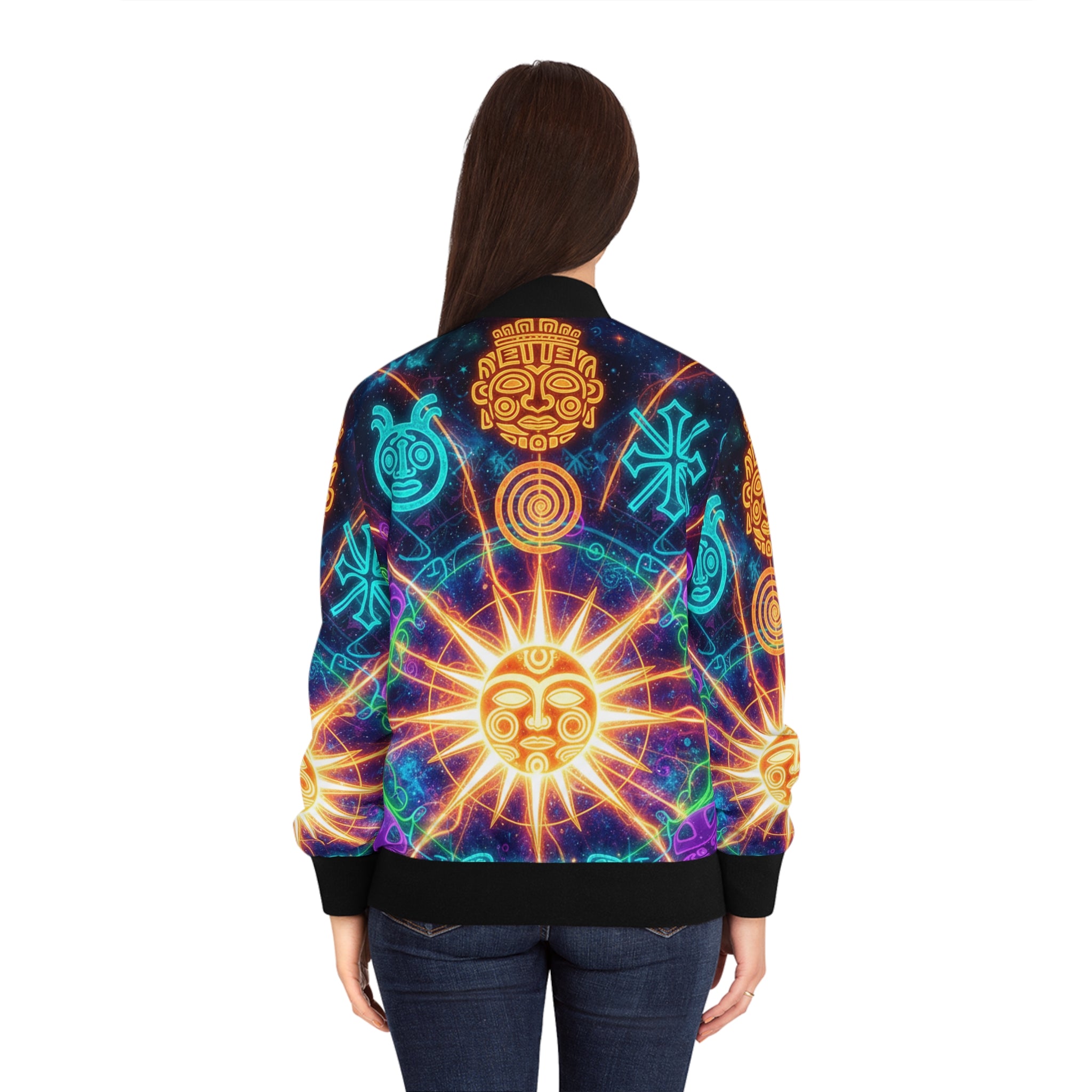 El Universo Taíno Bomber Jacket — Neon Tribal Cosmic Design