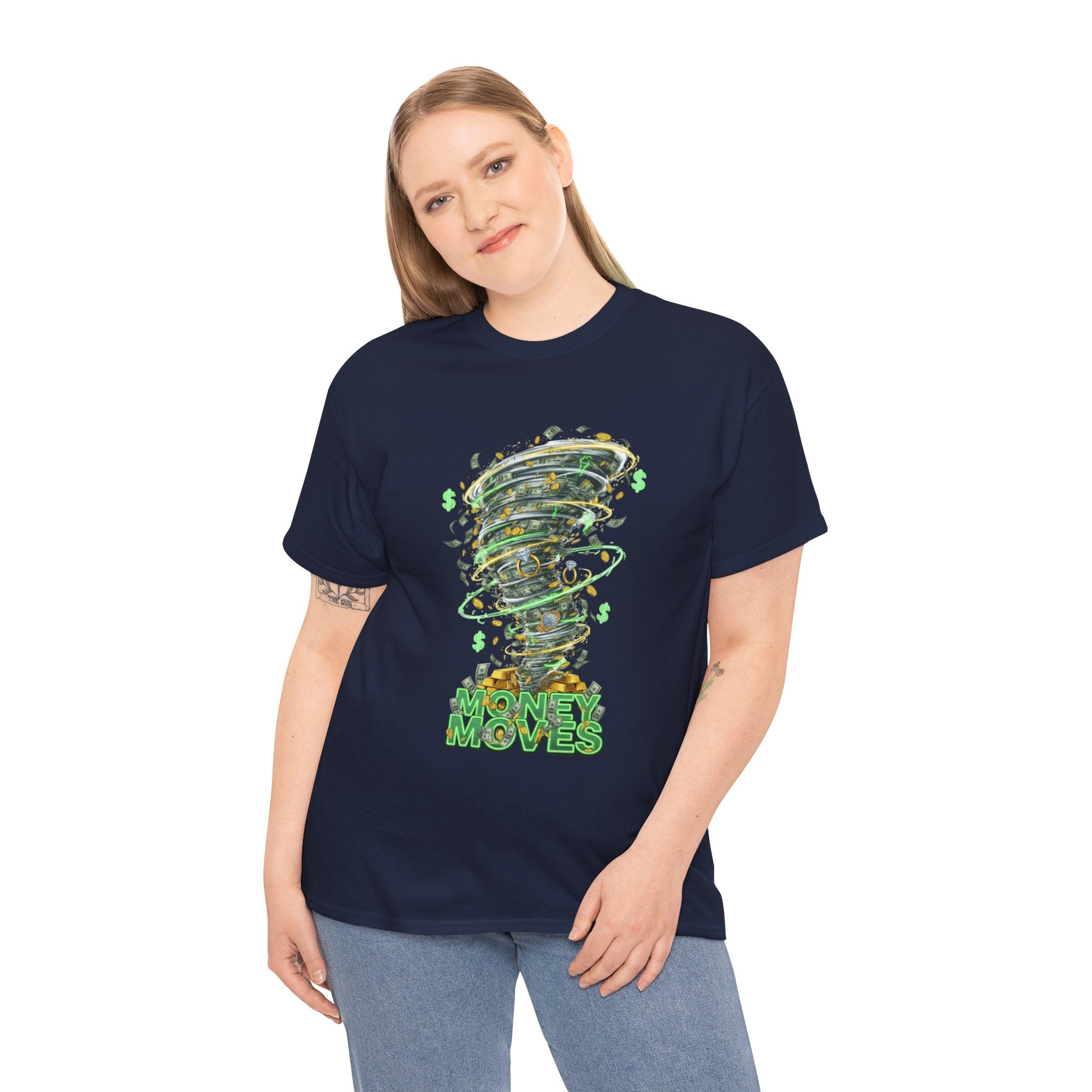 Money Moves Tee — Green Dollar Tornado Graphic T‑Shirt