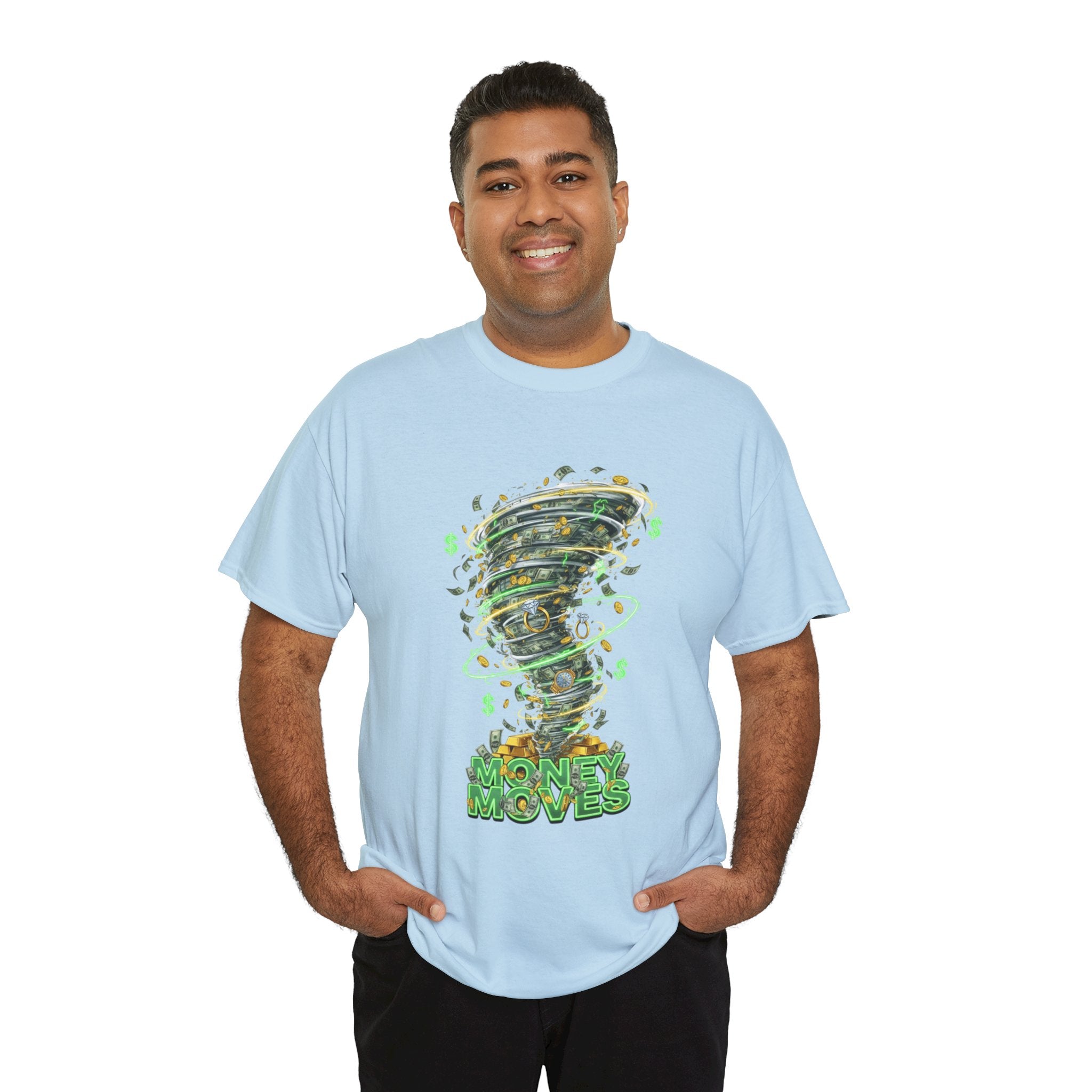 Money Moves Tee — Green Dollar Tornado Graphic T‑Shirt
