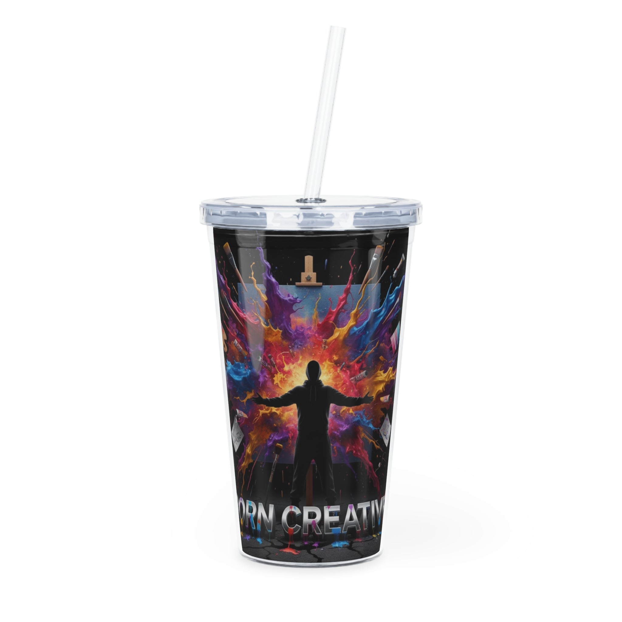Born Creative Art Tumbler with Straw — Colorful Artist Paint Splash Travel Cup