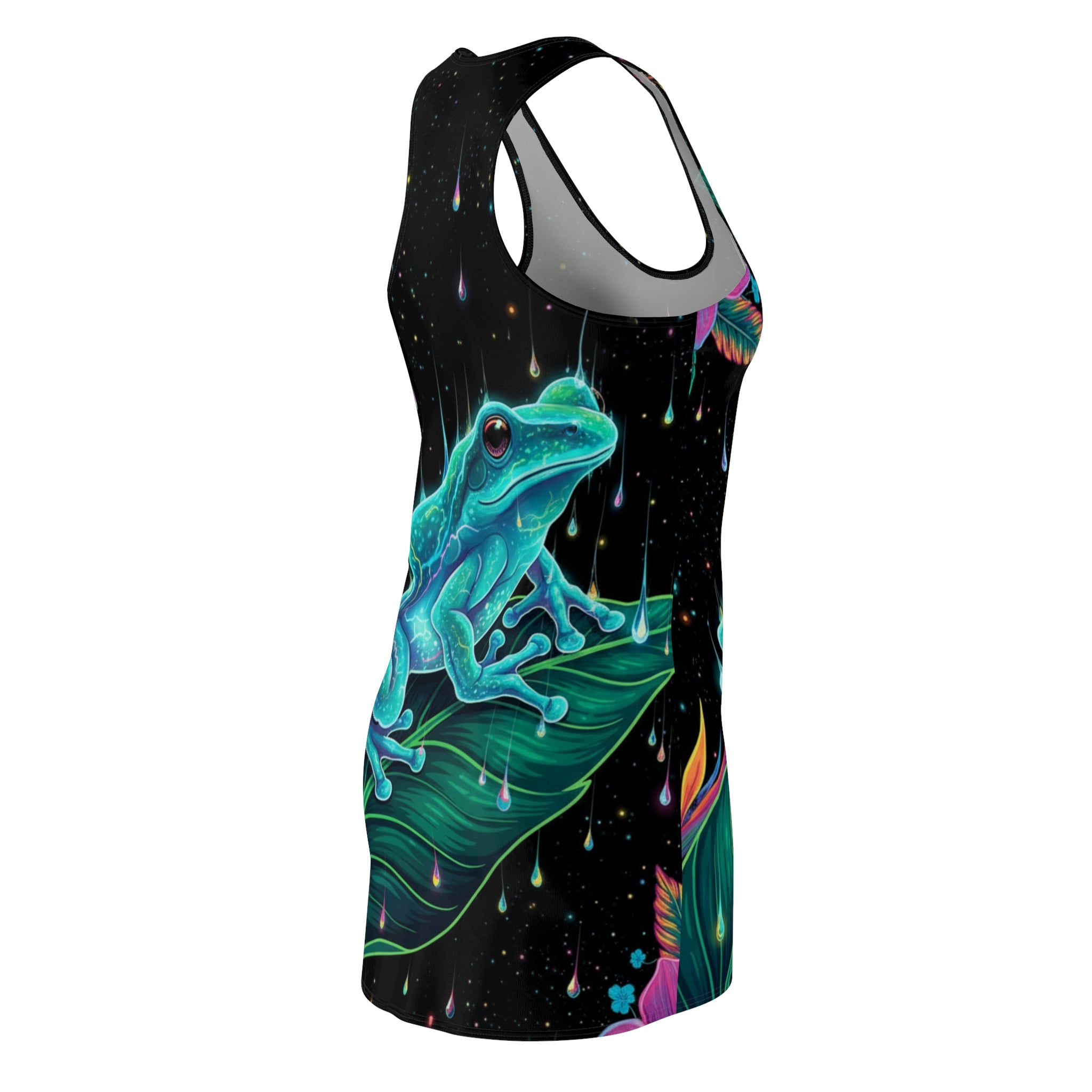 El Coquí Bioluminiscente Racerback Dress — Puerto Rico Tropical Night AOP
