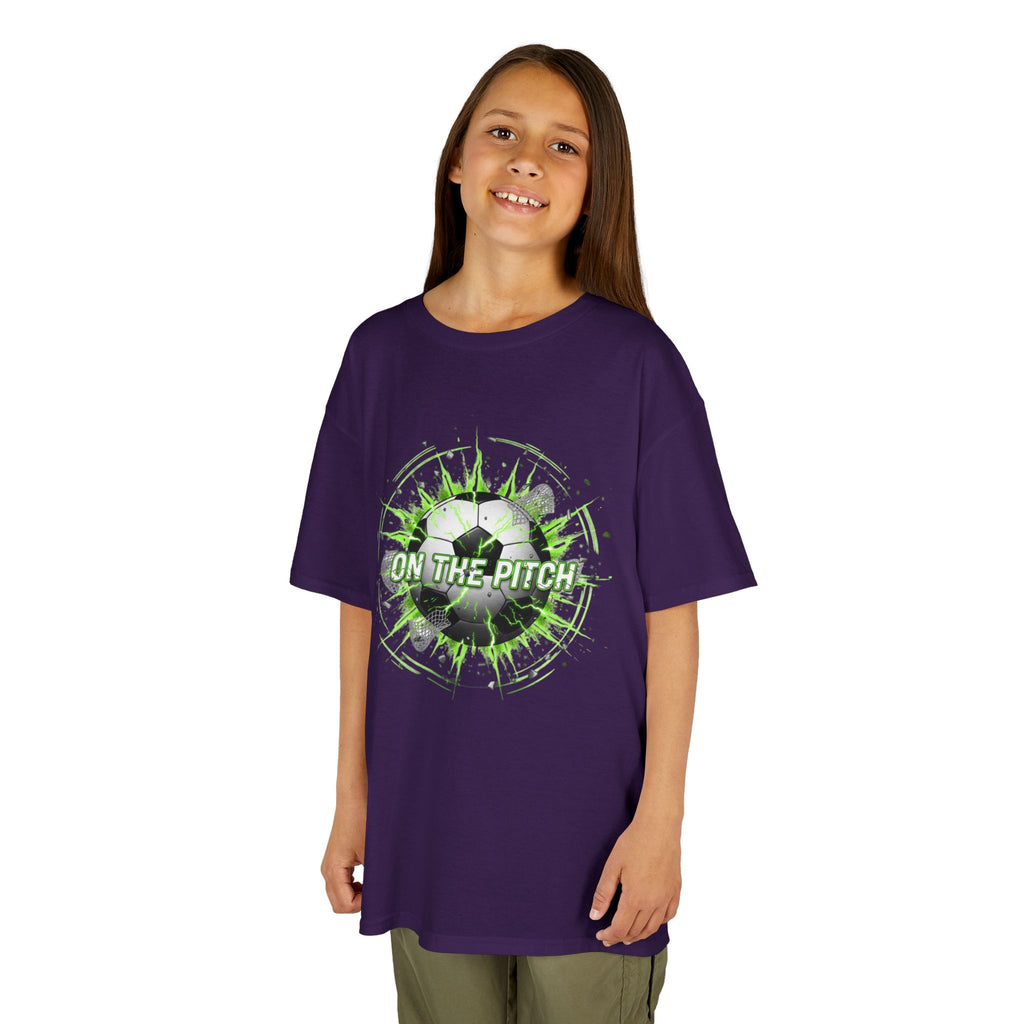 Kids Soccer T‑Shirt — 'On The Pitch' Green Splatter Design