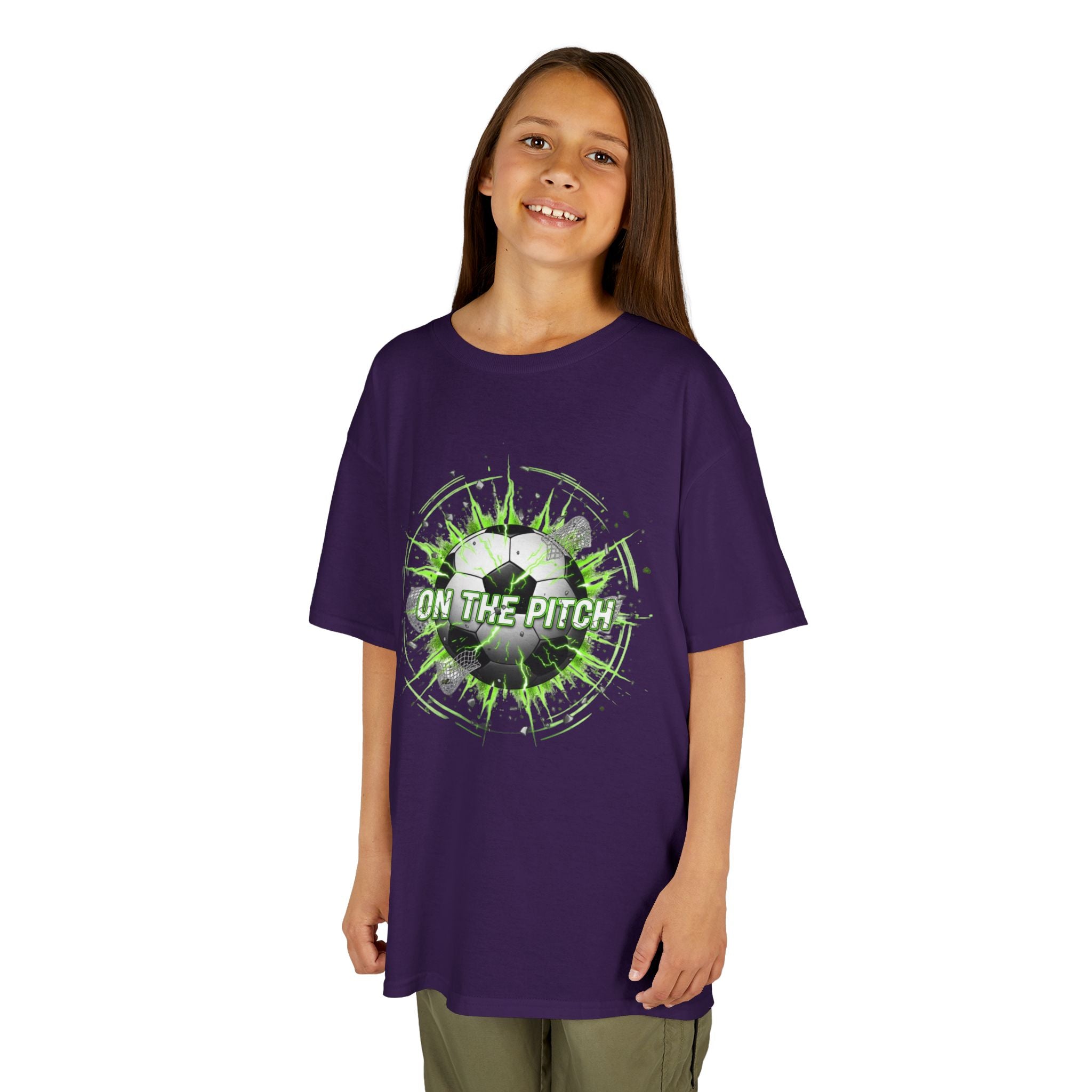 Kids Soccer T‑Shirt — 'On The Pitch' Green Splatter Design