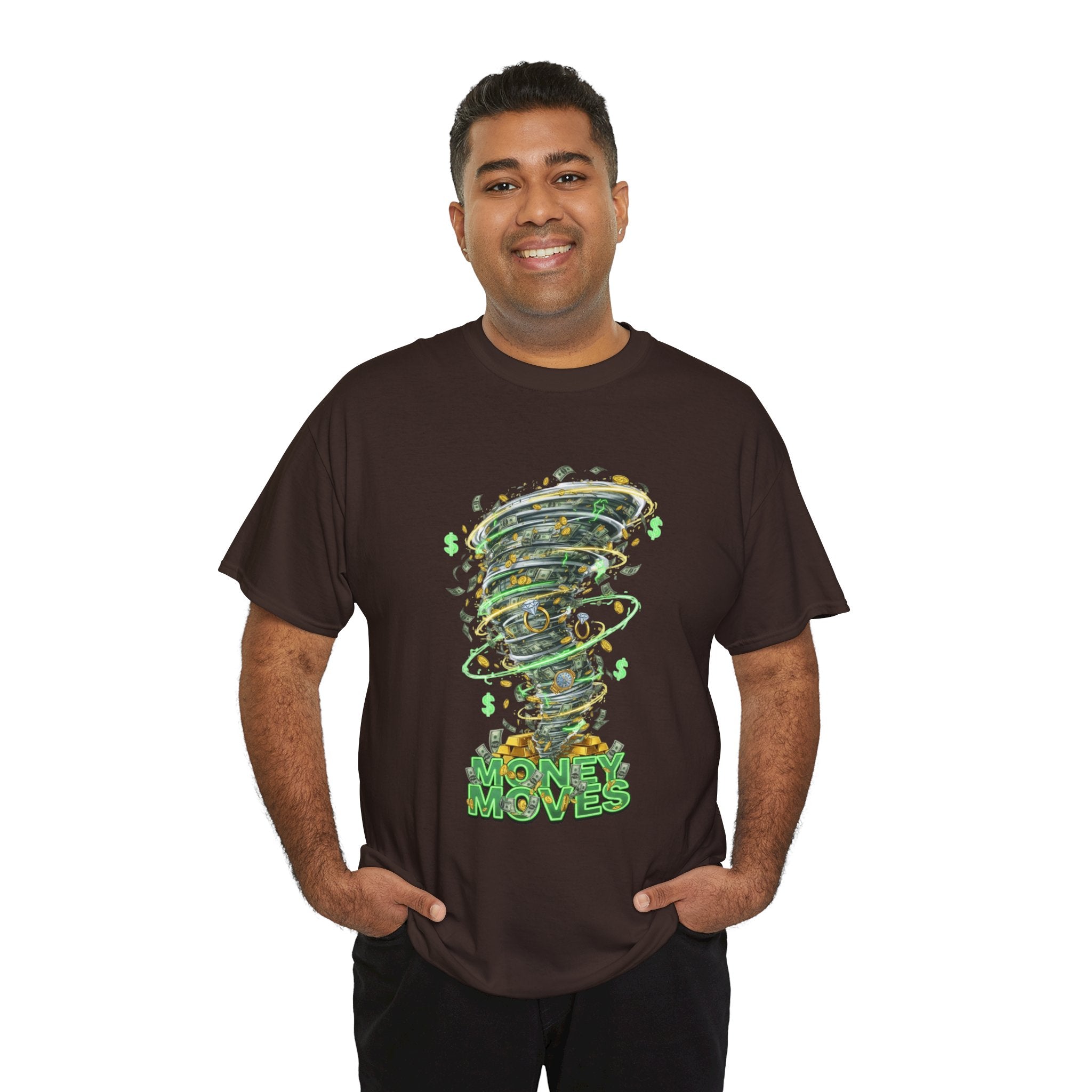 Money Moves Tee — Green Dollar Tornado Graphic T‑Shirt