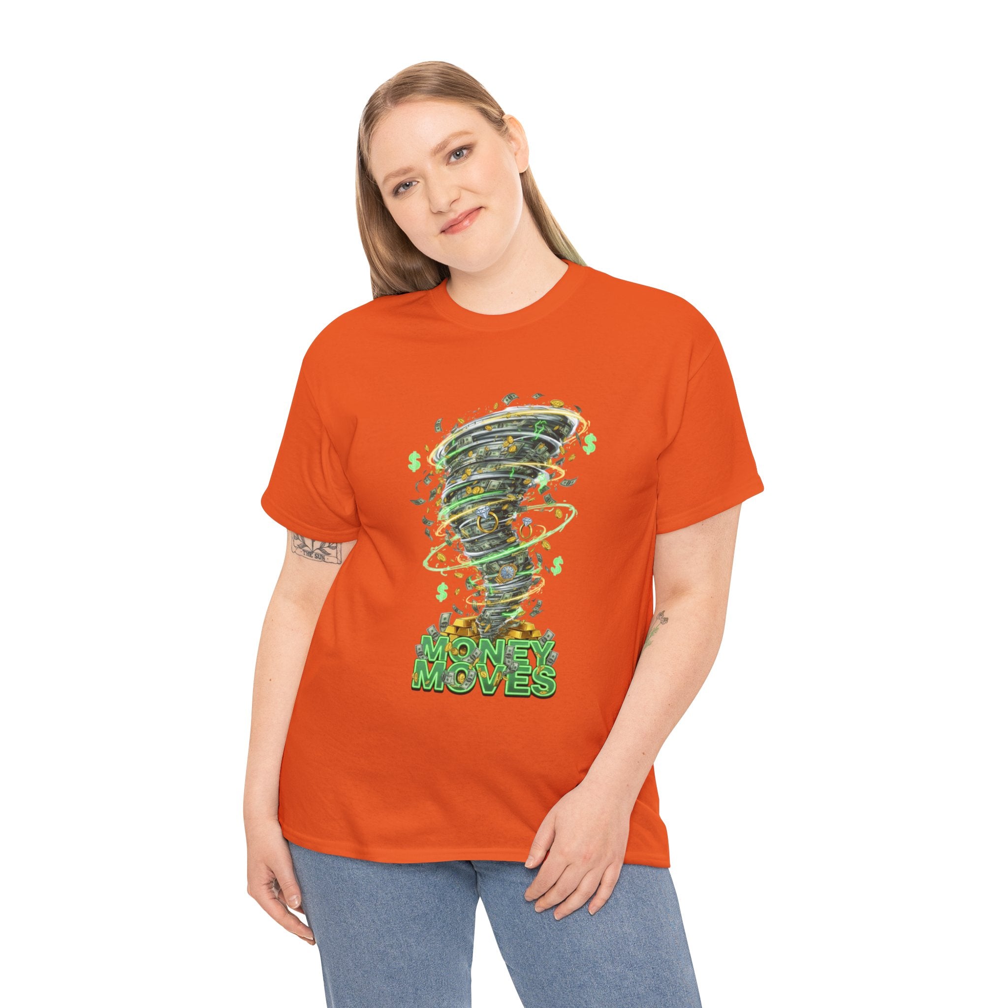 Money Moves Tee — Green Dollar Tornado Graphic T‑Shirt