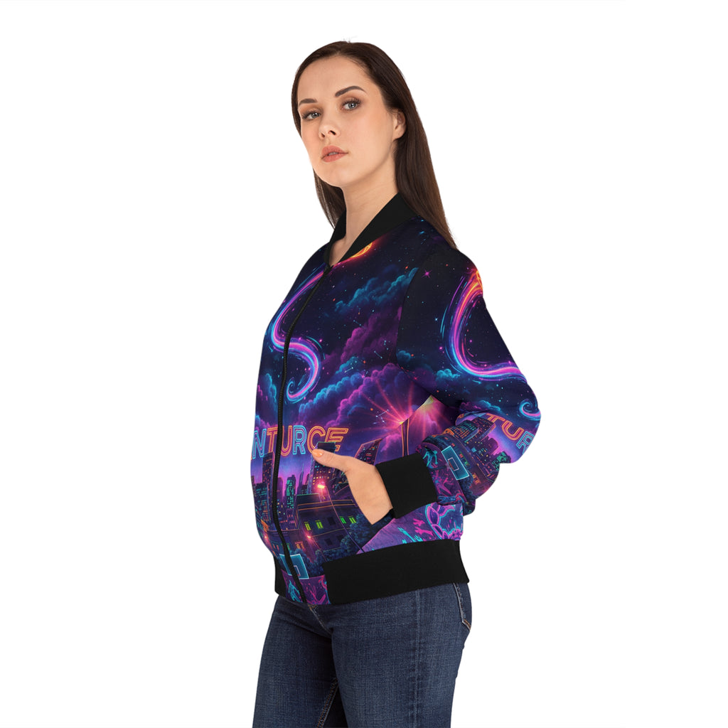 Santurce: La Calle Bomber Jacket — Retro Cosmic Puerto Rico AOP