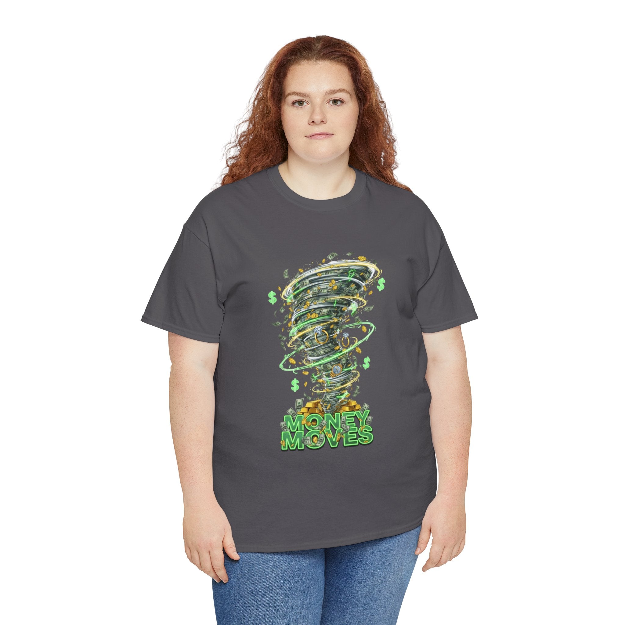 Money Moves Tee — Green Dollar Tornado Graphic T‑Shirt