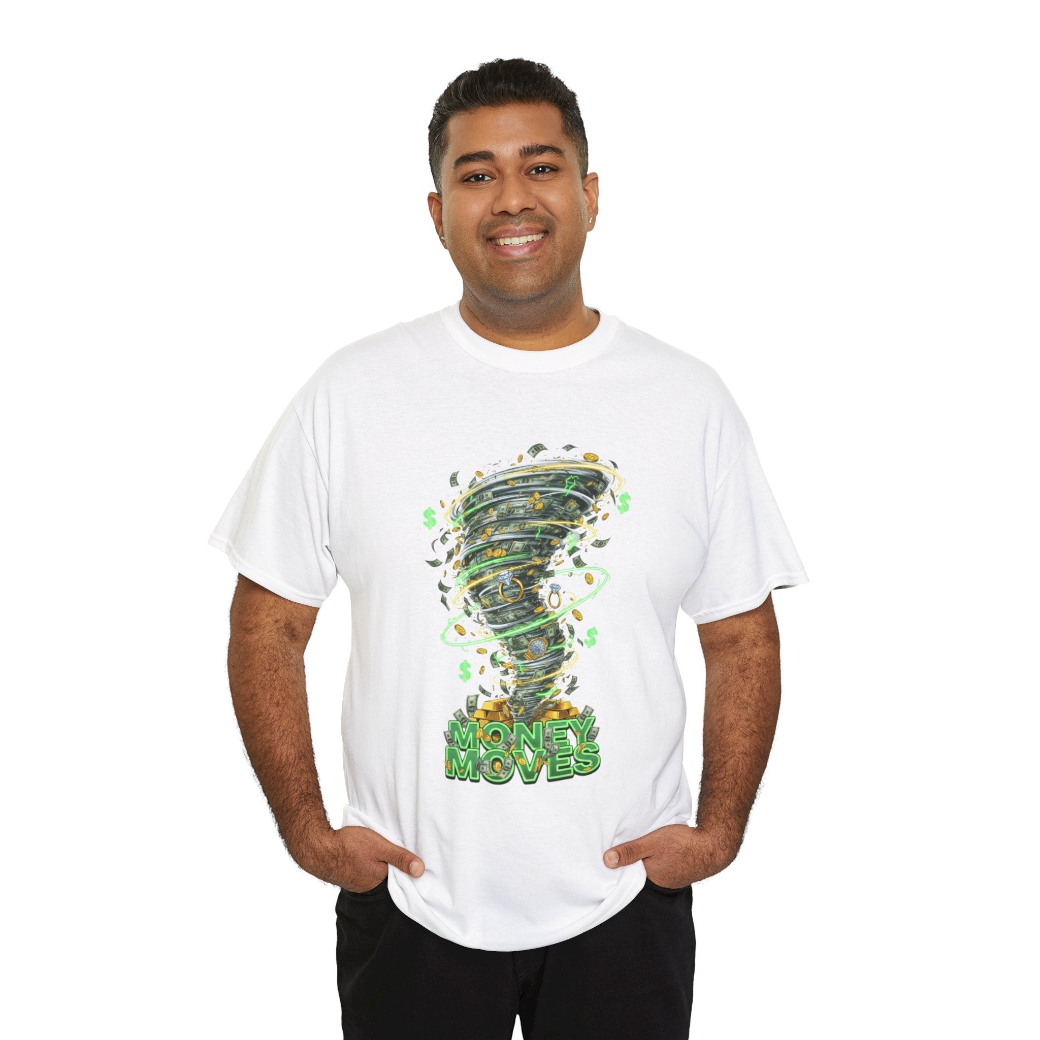 Money Moves Tee — Green Dollar Tornado Graphic T‑Shirt