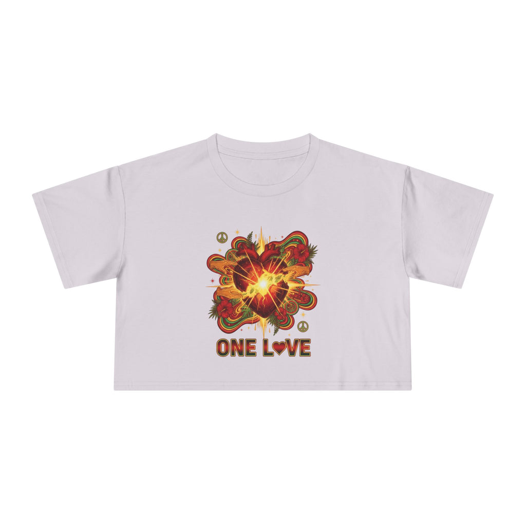 One Love Retro Heart Crop Tee — Women's Peace & Flower Power Graphic
