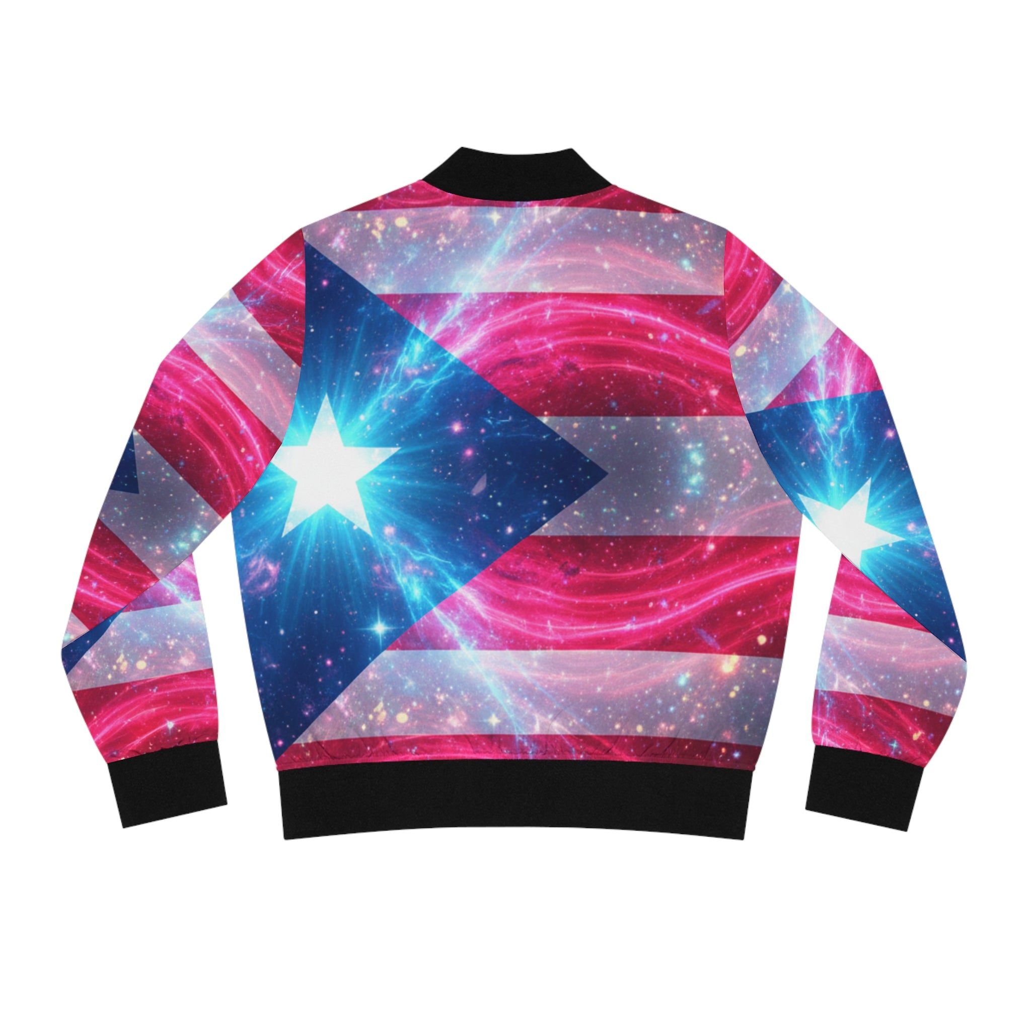La Bandera Vive Bomber Jacket — Neon Flag All-Over Print