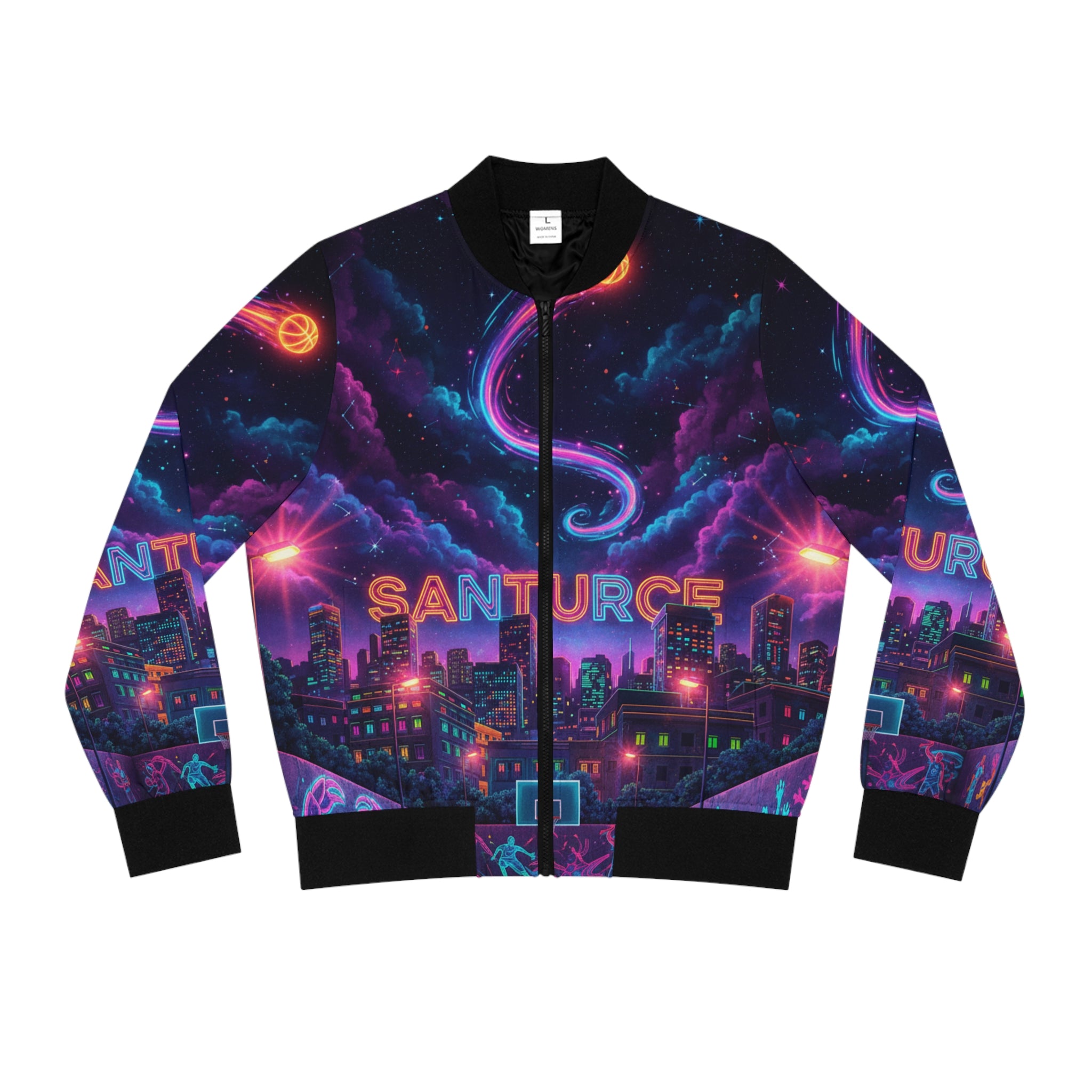 Santurce: La Calle Bomber Jacket — Retro Cosmic Puerto Rico AOP