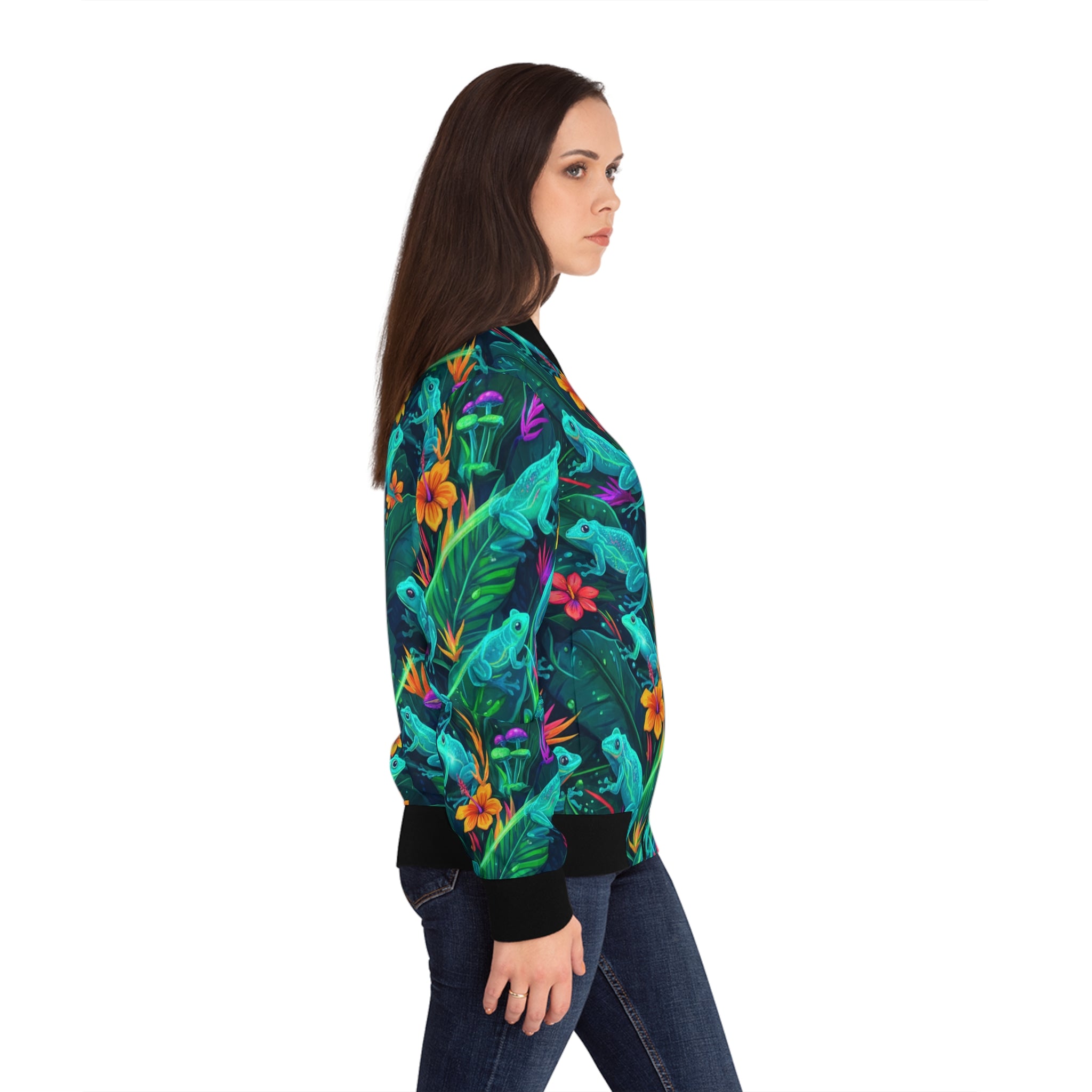 El Coro de Coquíes Bomber Jacket — Floral Jungle Print Women's Jacket