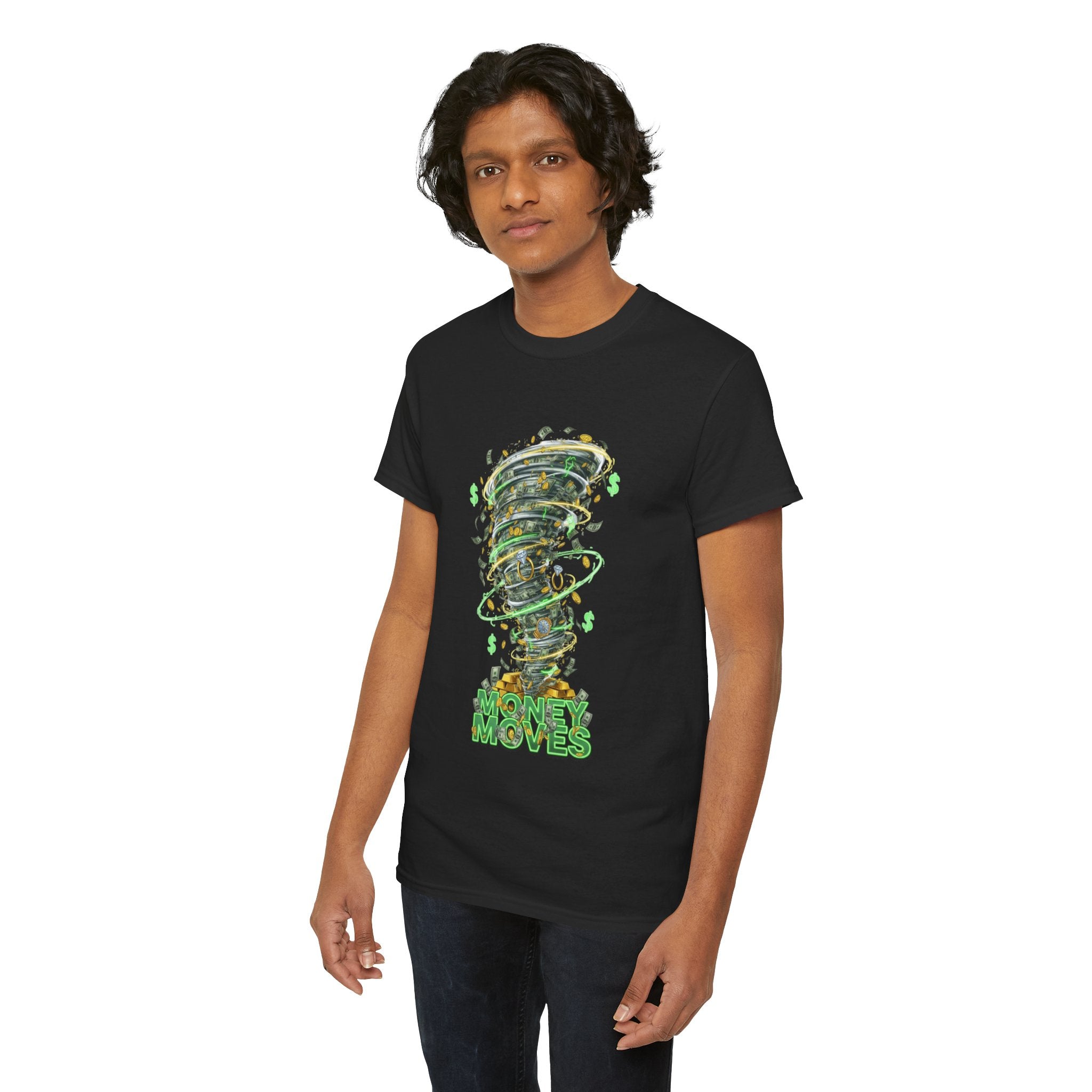 Money Moves Tee — Green Dollar Tornado Graphic T‑Shirt
