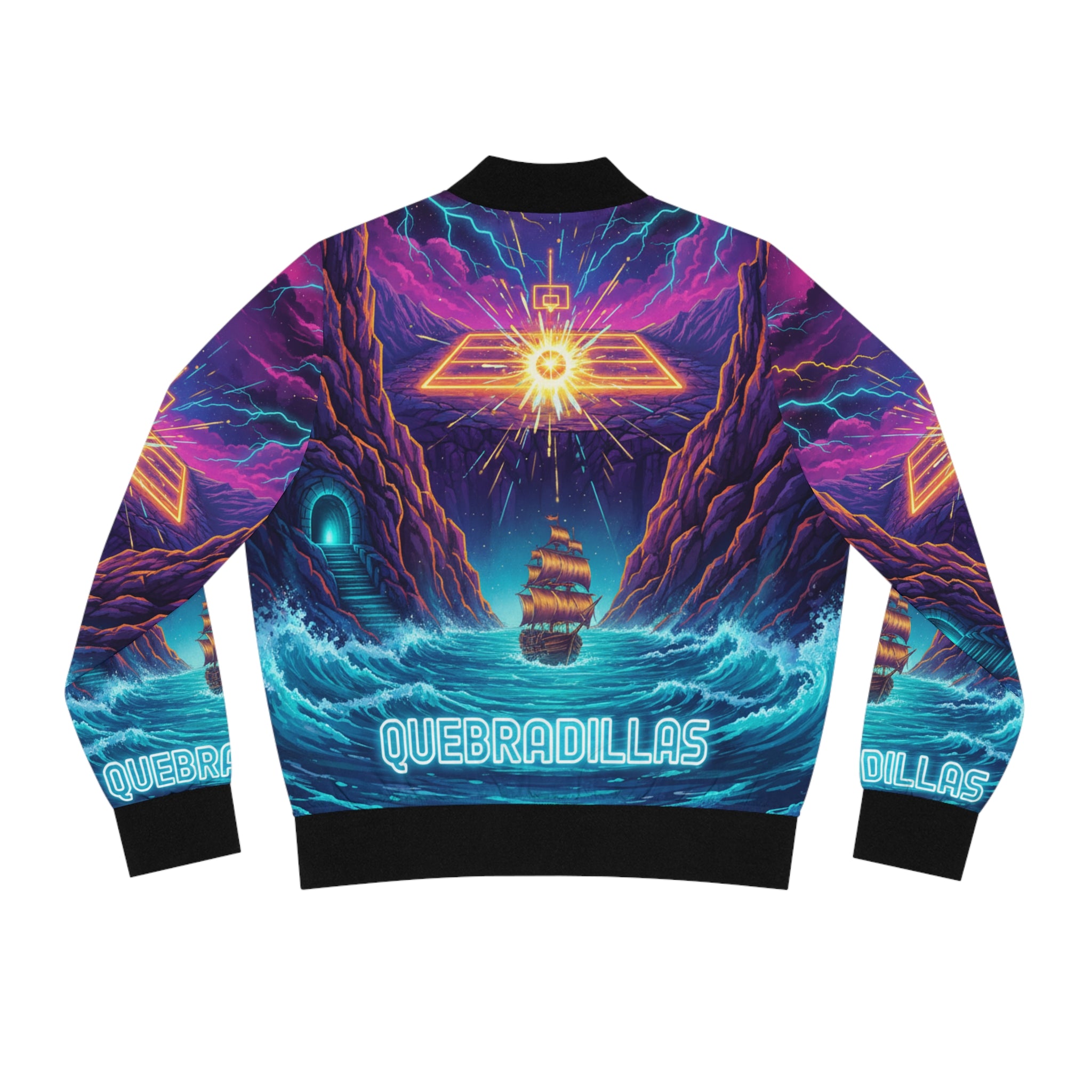 Quebradillas: El Pirata Cósmico Bomber Jacket — 'Quebradillas' Neon Nautical Design