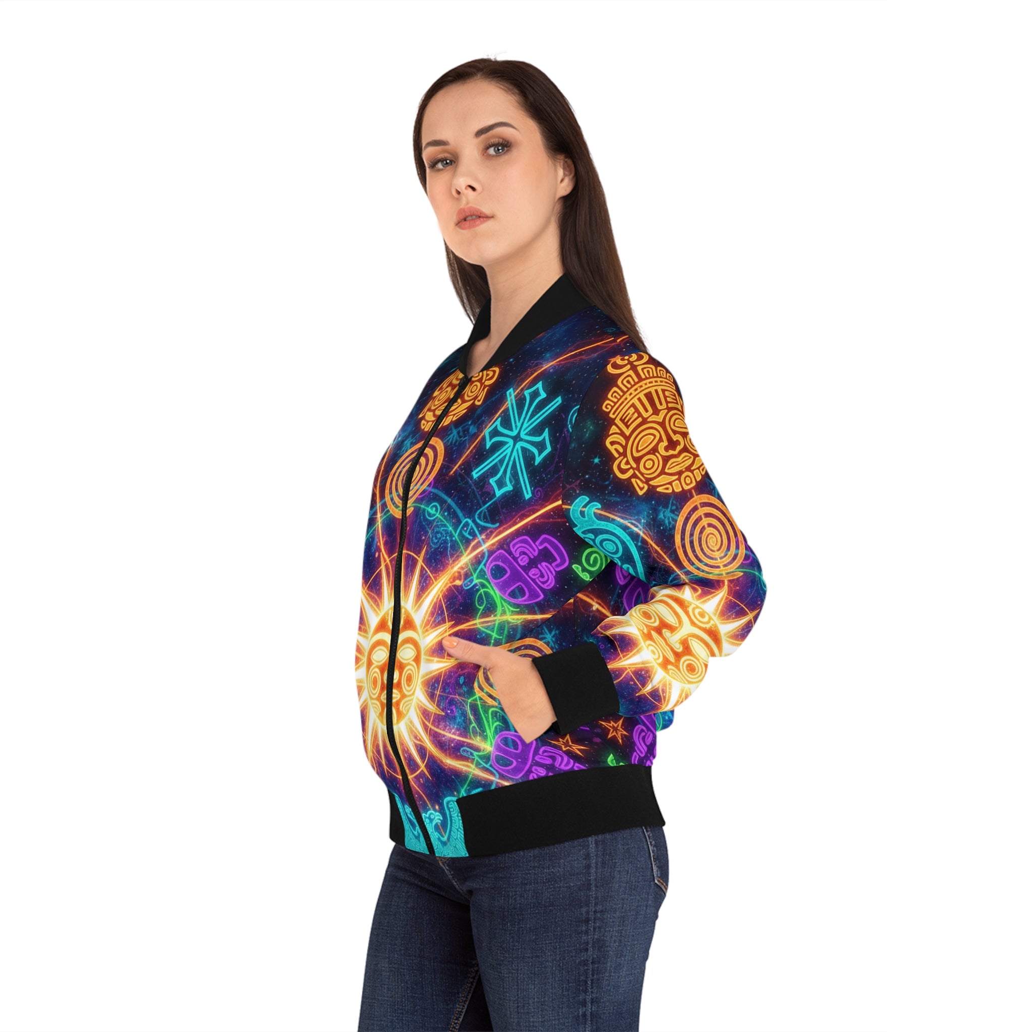 El Universo Taíno Bomber Jacket — Neon Tribal Cosmic Design