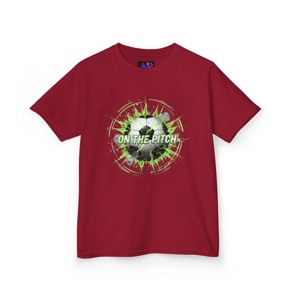 Kids Soccer T‑Shirt — 'On The Pitch' Green Splatter Design