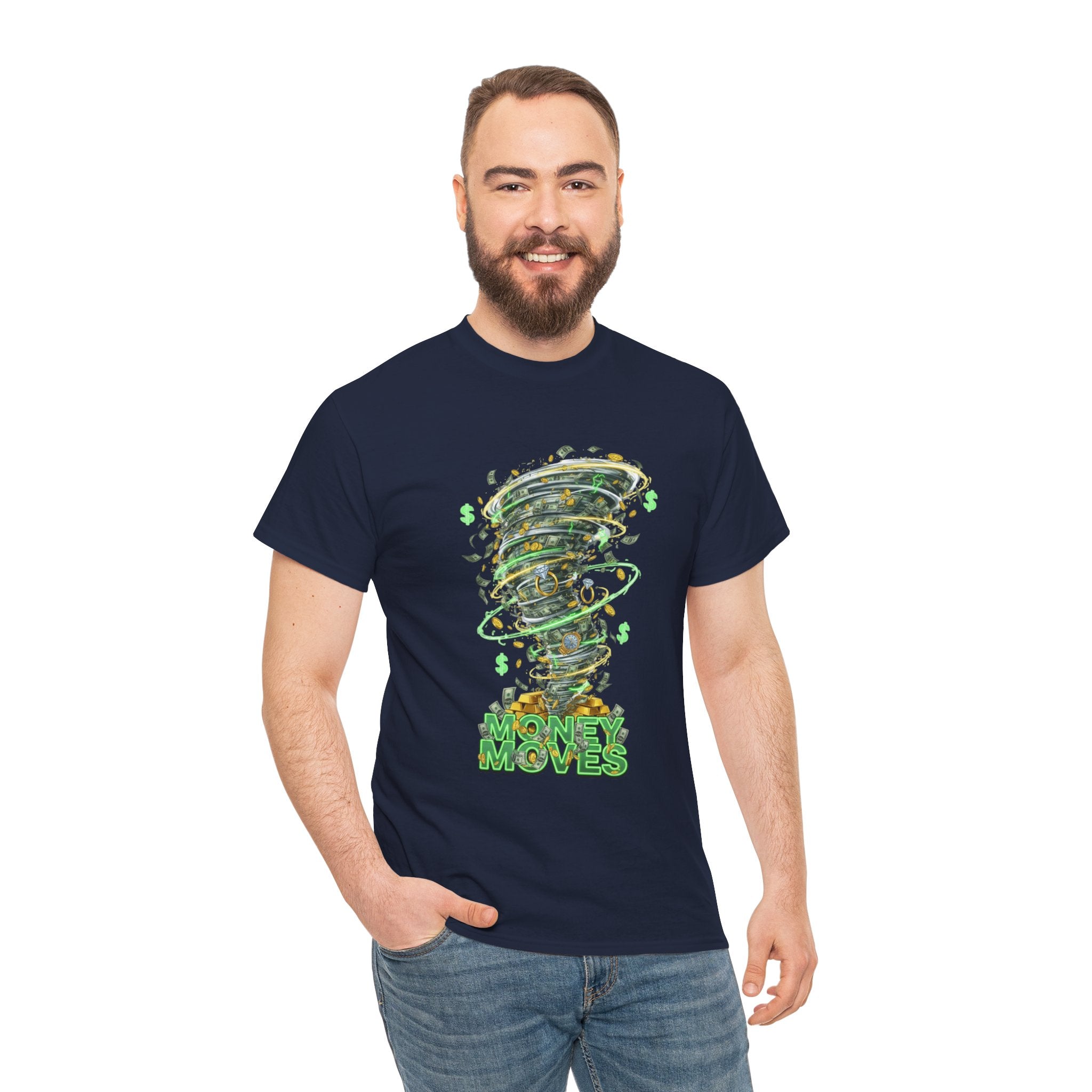 Money Moves Tee — Green Dollar Tornado Graphic T‑Shirt