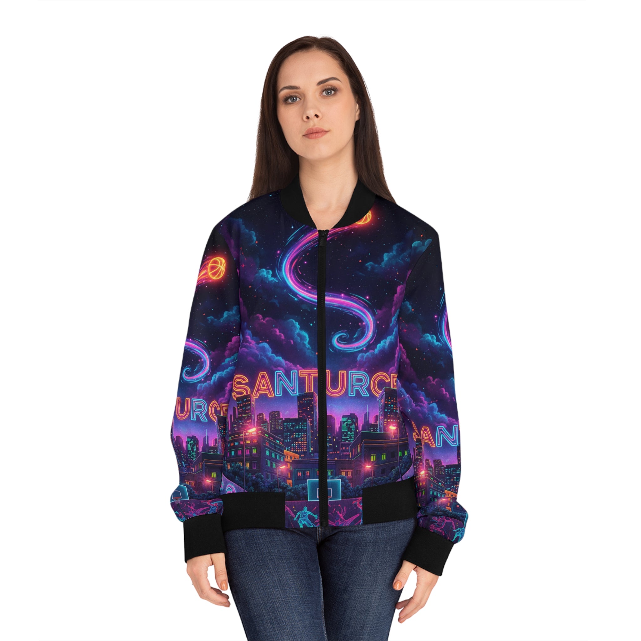 Santurce: La Calle Bomber Jacket — Retro Cosmic Puerto Rico AOP