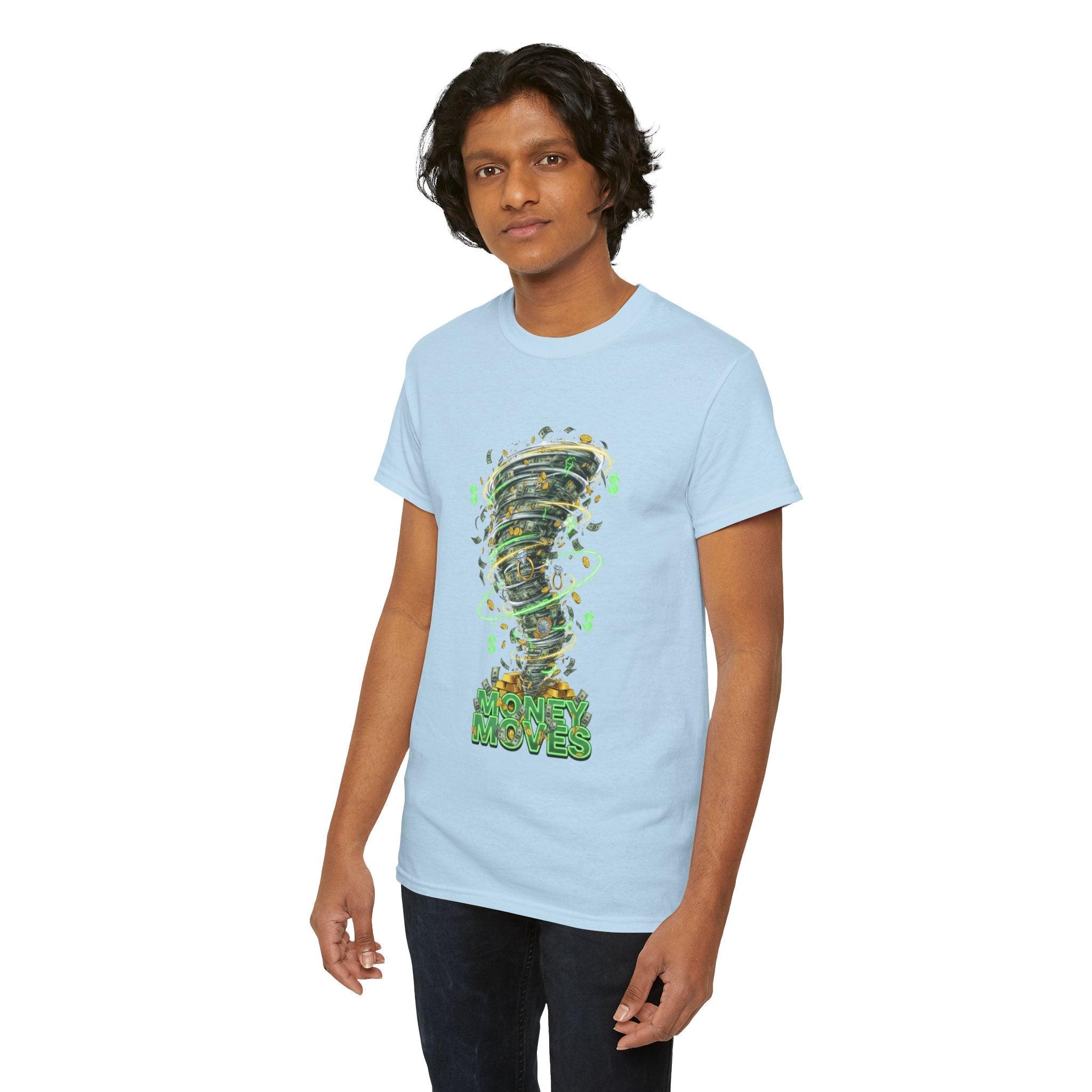 Money Moves Tee — Green Dollar Tornado Graphic T‑Shirt