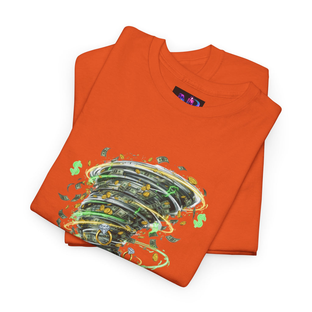 Money Moves Tee — Green Dollar Tornado Graphic T‑Shirt