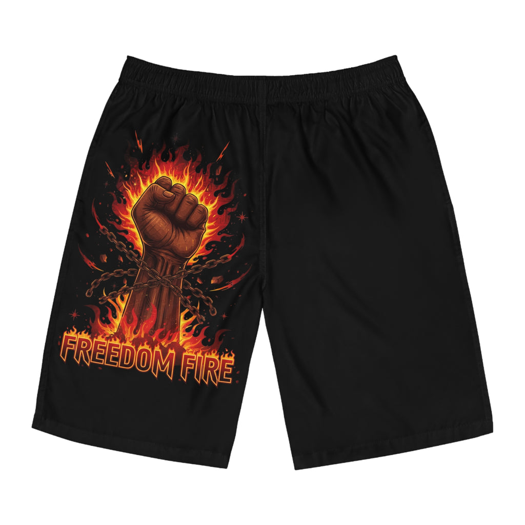Freedom Fire Board Shorts — Men’s Flame Fist Swim Trunks