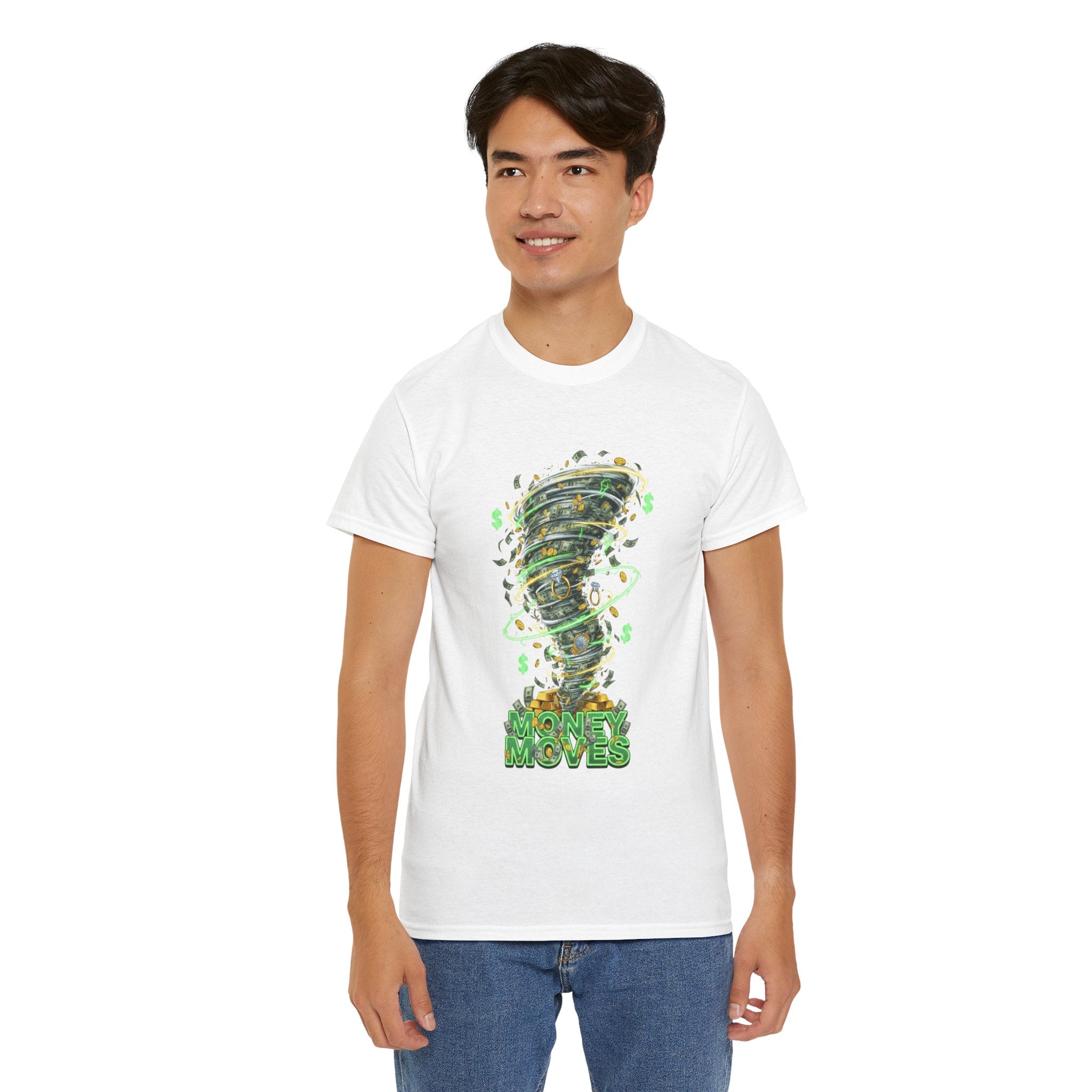 Money Moves Tee — Green Dollar Tornado Graphic T‑Shirt