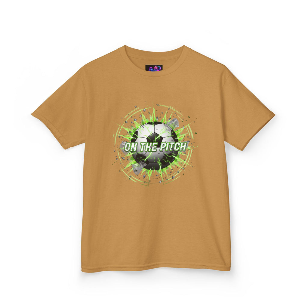 Kids Soccer T‑Shirt — 'On The Pitch' Green Splatter Design