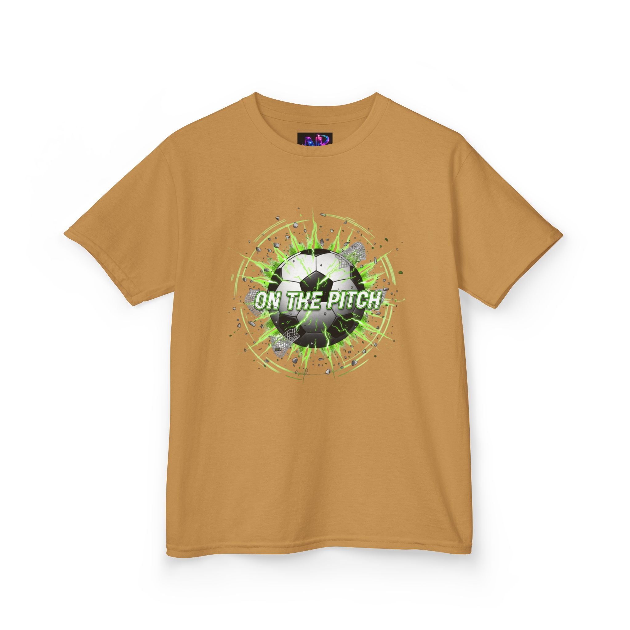Kids Soccer T‑Shirt — 'On The Pitch' Green Splatter Design
