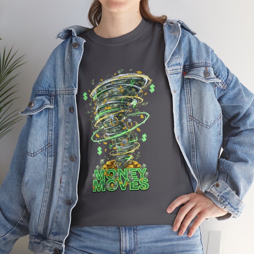 Money Moves Tee — Green Dollar Tornado Graphic T‑Shirt