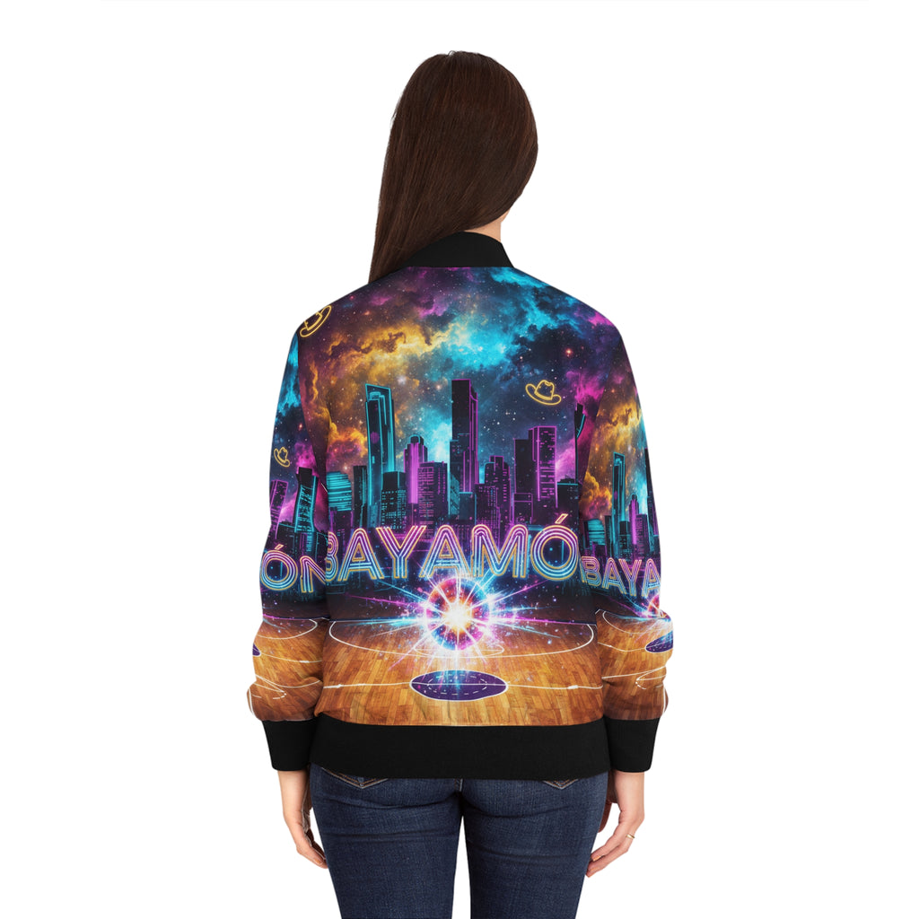 Bayamón: La Cancha Cósmica Bomber Jacket — Neon Basketball Court AOP