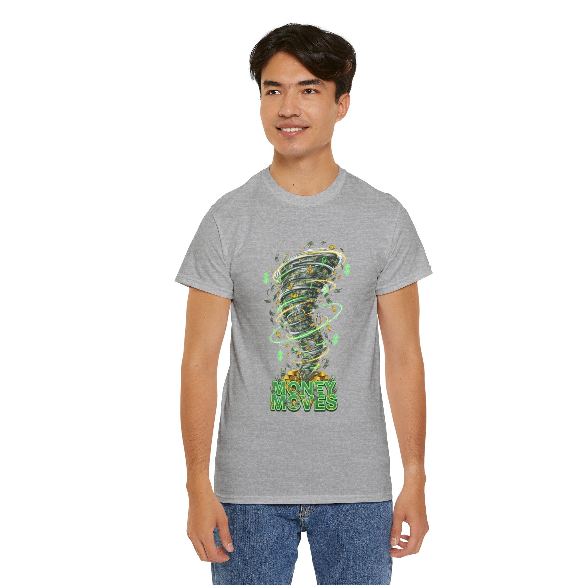 Money Moves Tee — Green Dollar Tornado Graphic T‑Shirt