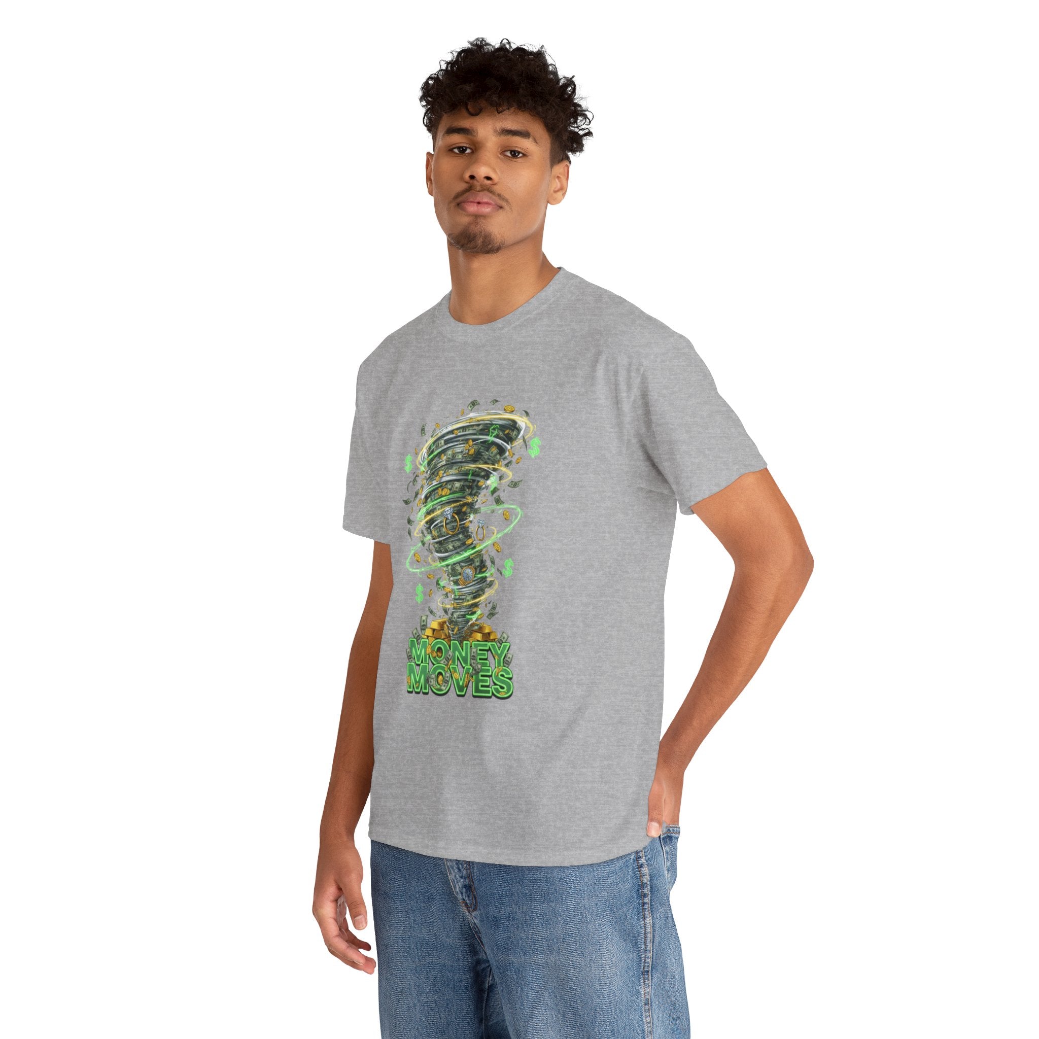 Money Moves Tee — Green Dollar Tornado Graphic T‑Shirt